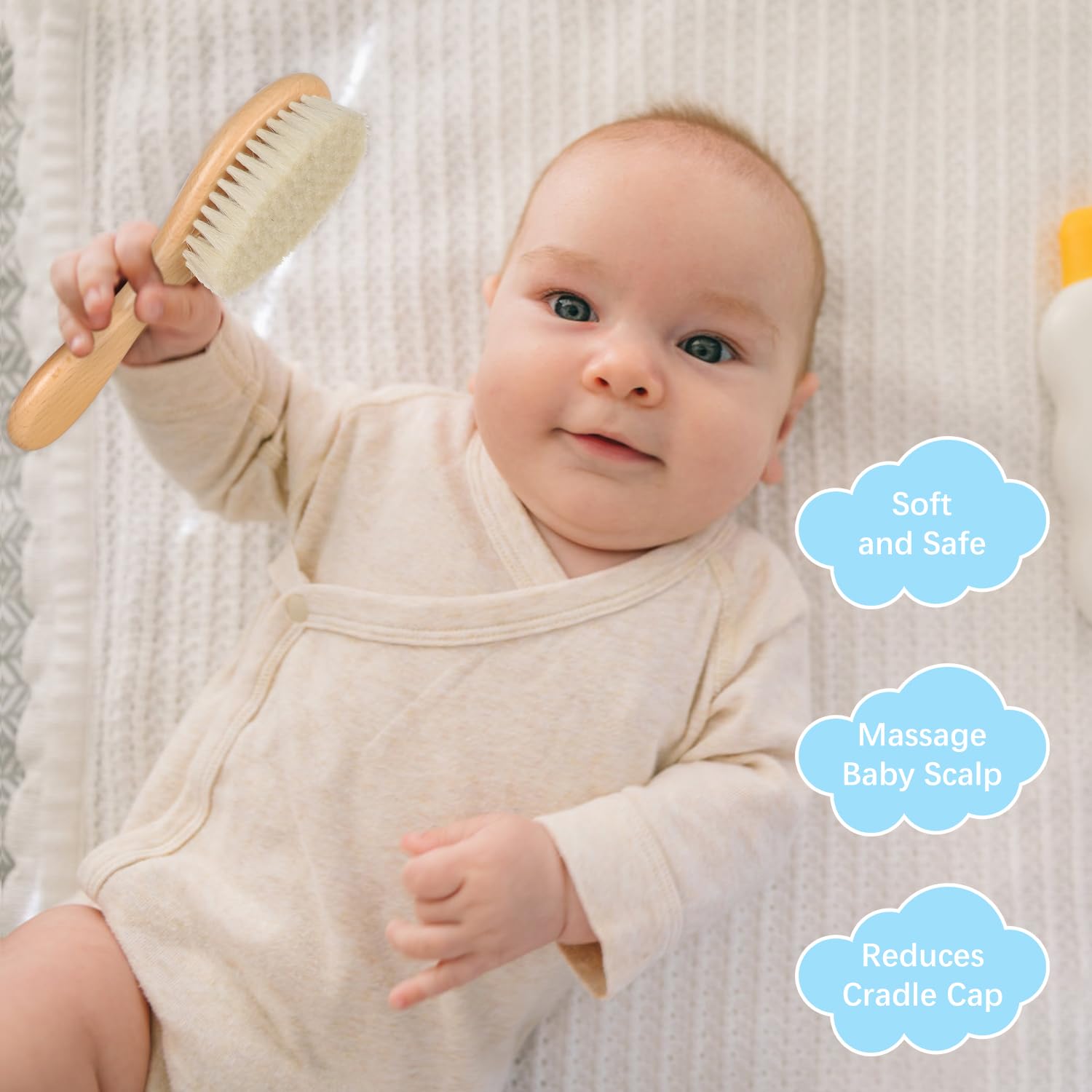 Baby Boy Gift Set - Wooden Baby Shower Gift Basket with Swaddle Blanket, Rattle Toy, Onesie, Headband Bow & Hair Brush | Newborn Essentials for Baby Showers, Christenings & First Birthday Gifts