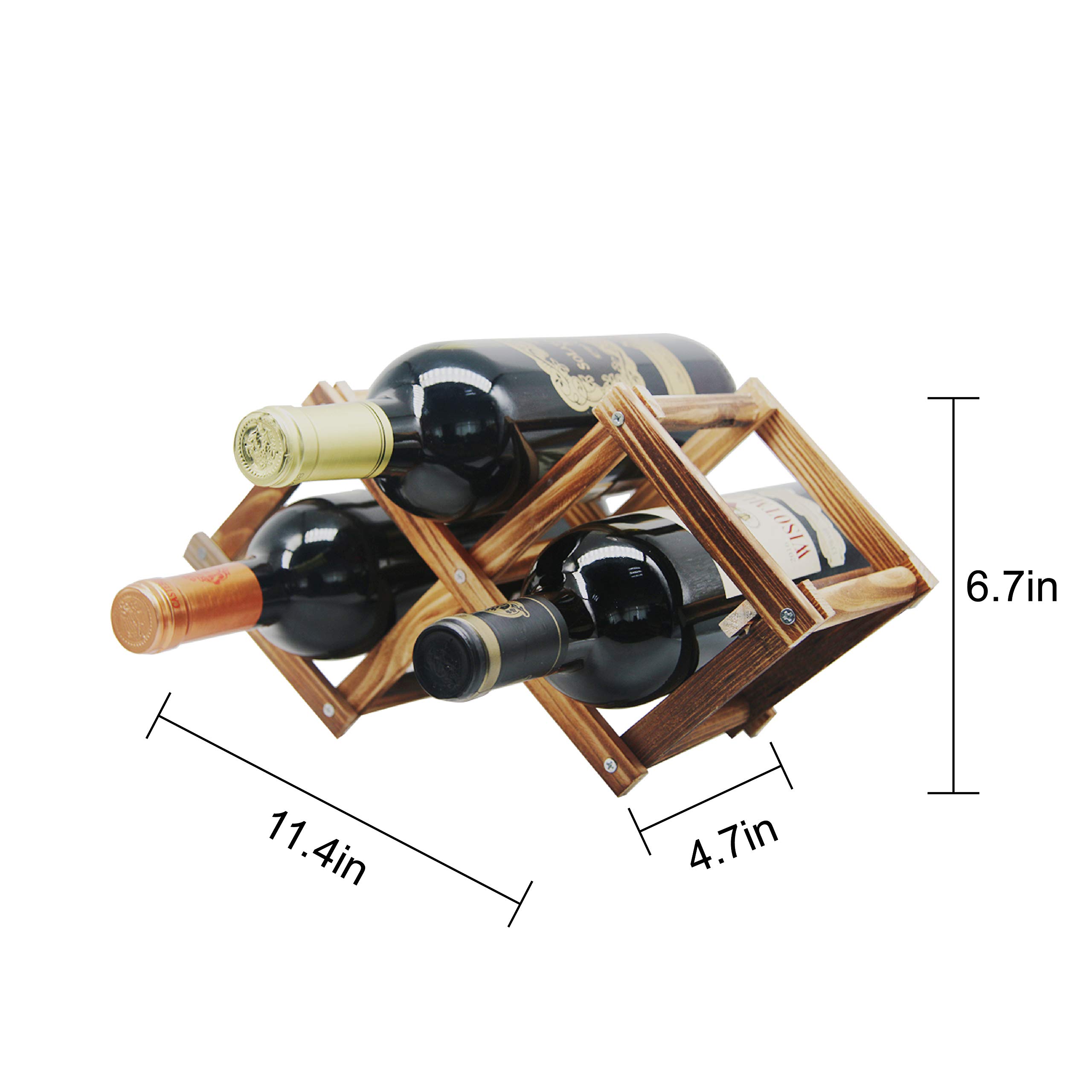 Foldable Wooden Wine Bottle Holder - Free Standing Natural Wine Rack with 2 Slots for 3 Bottles - Perfect for Pantry, Kitchen, or Dining Room Storage