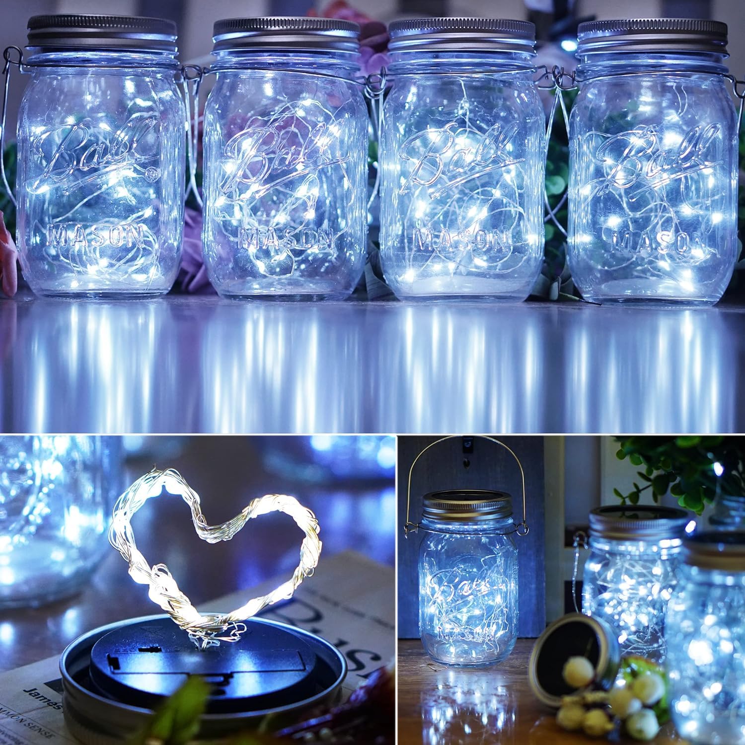 6 Pack Solar Mason Jar Lights - 30 LED String Fairy Star Firefly Jar Lids for Outdoor Decor (Cool White) | Perfect for Patio, Garden, Yard & Mason Jar Decorations | Waterproof & Energy Efficient Solar Lights