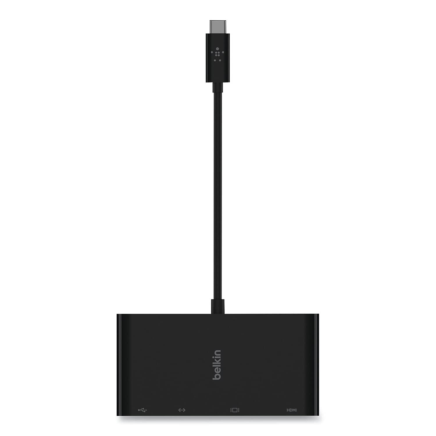 Belkin USB-C Multimedia Adapter with HDMI, Ethernet, USB-A, USB-C & VGA Ports - 4.33 Inch Compact Hub for Laptops & Tablets - Black - Perfect for Home Office, Business Travel & Presentations