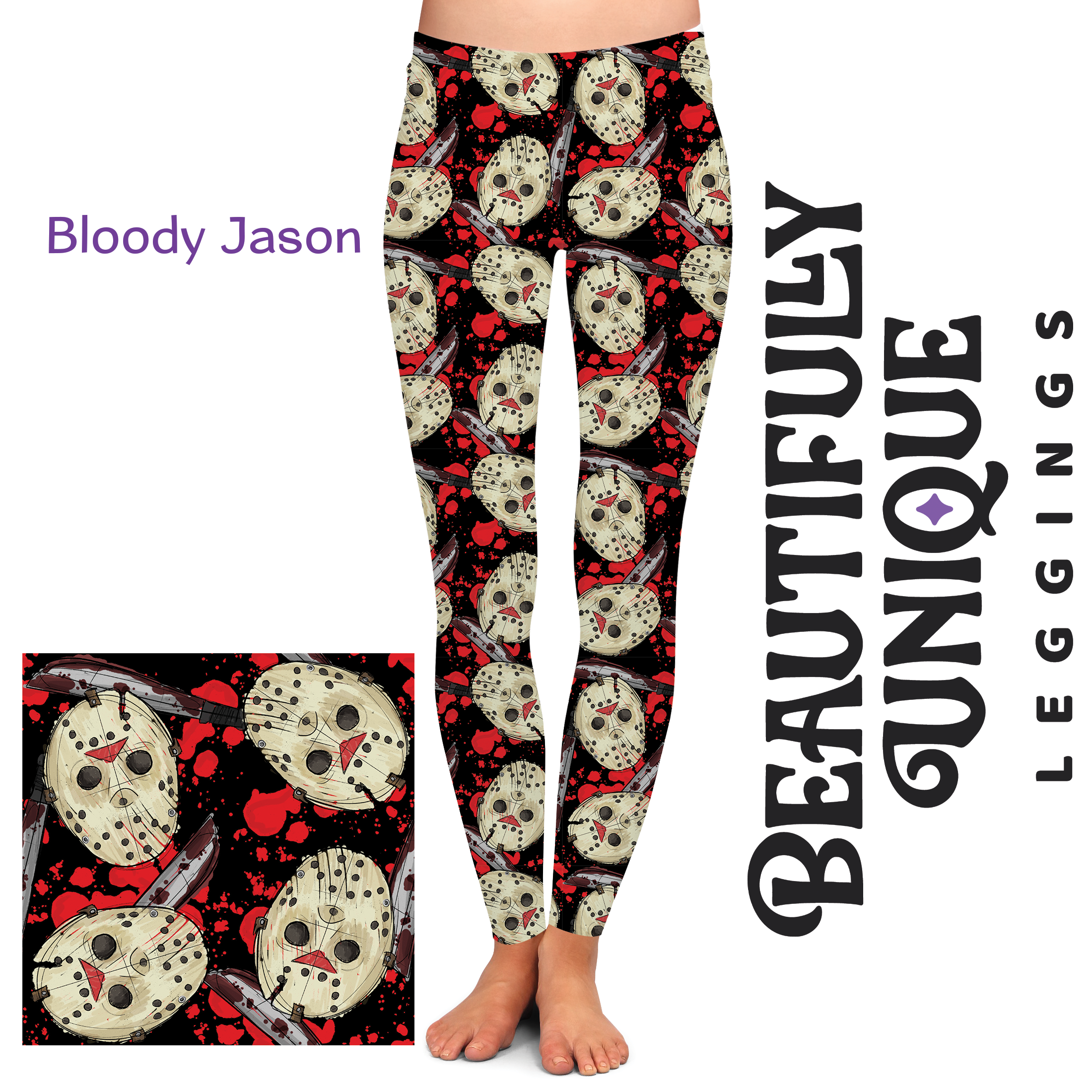 Bloody Jason Semi-Exclusive High-Quality Handcrafted Vibrant Leggings - Perfect for Halloween Costumes, Cosplay, and Horror Theme Parties