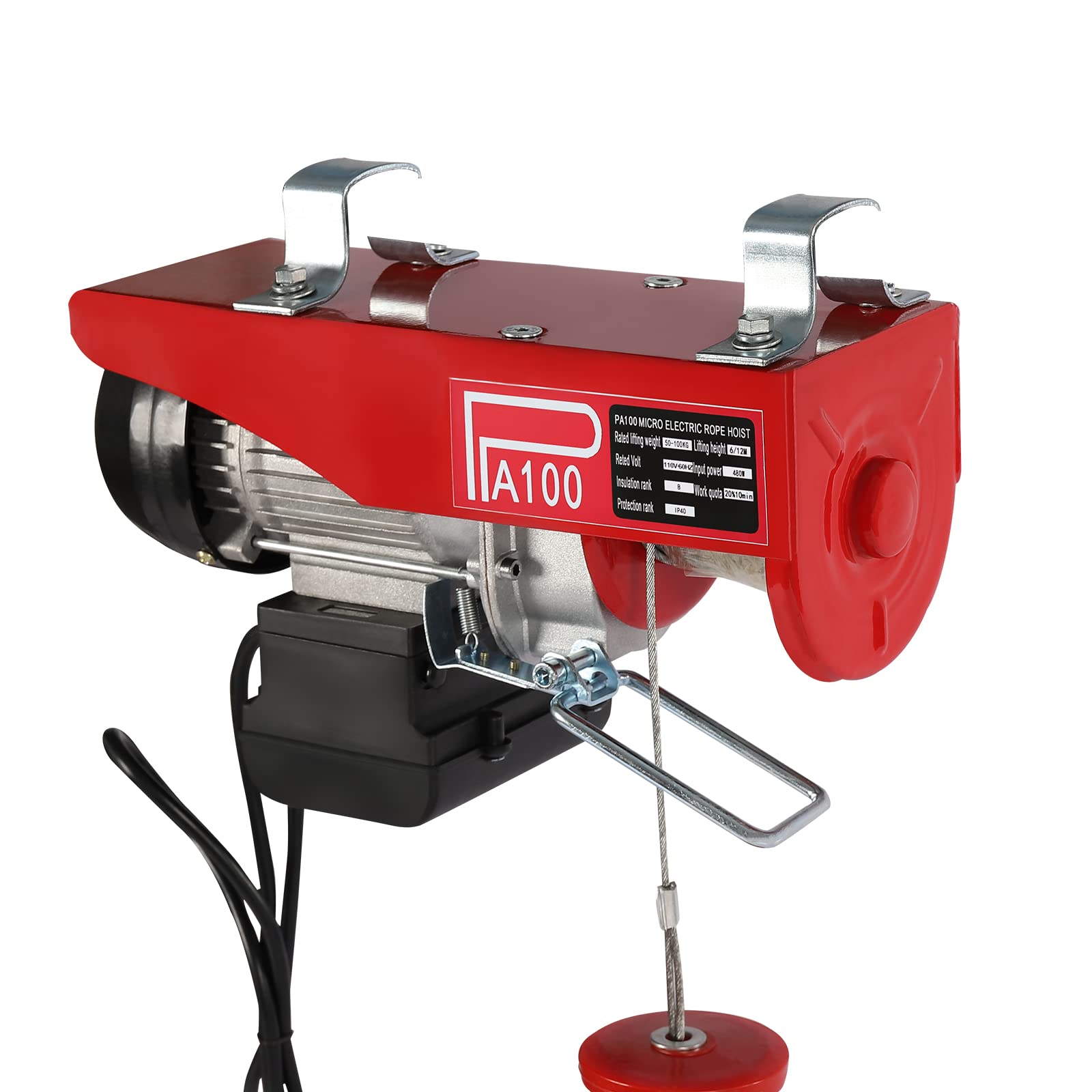 220LBS Electric Hoist Winch with Remote Control - Heavy Duty Steel Lift for Warehouses, Construction & Mining - Double Slings for Secure Lifting - Perfect for Factories, Garages & DIY Projects