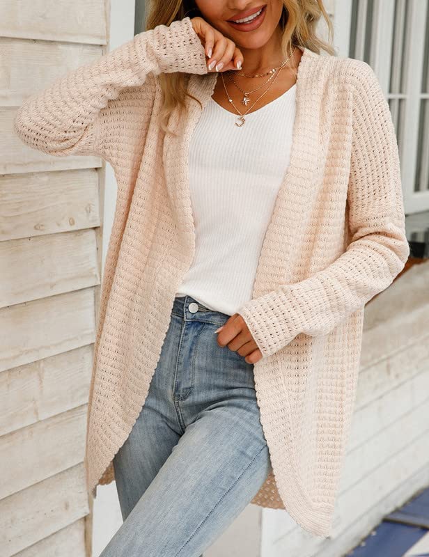 JASTIE Women's Lightweight Open Front Cardigan - Chunky Knit Long Sleeve Casual Sweater | Perfect for Office, Lounge & Fall Layering