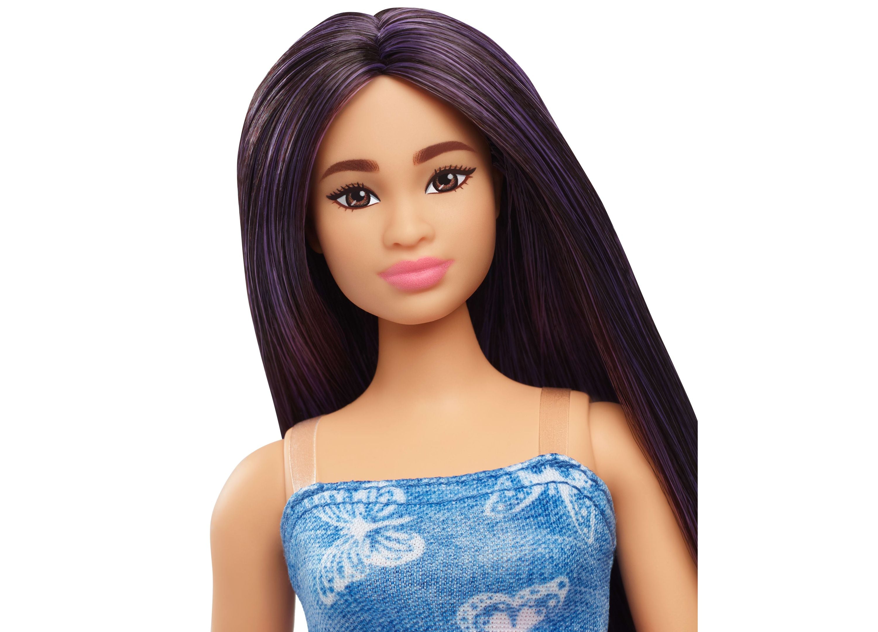 Barbie Fashionistas Doll #231 with Purple Hair & Denim Butterfly Dress - Perfect for Kids' Birthday Gifts & Collectible Display