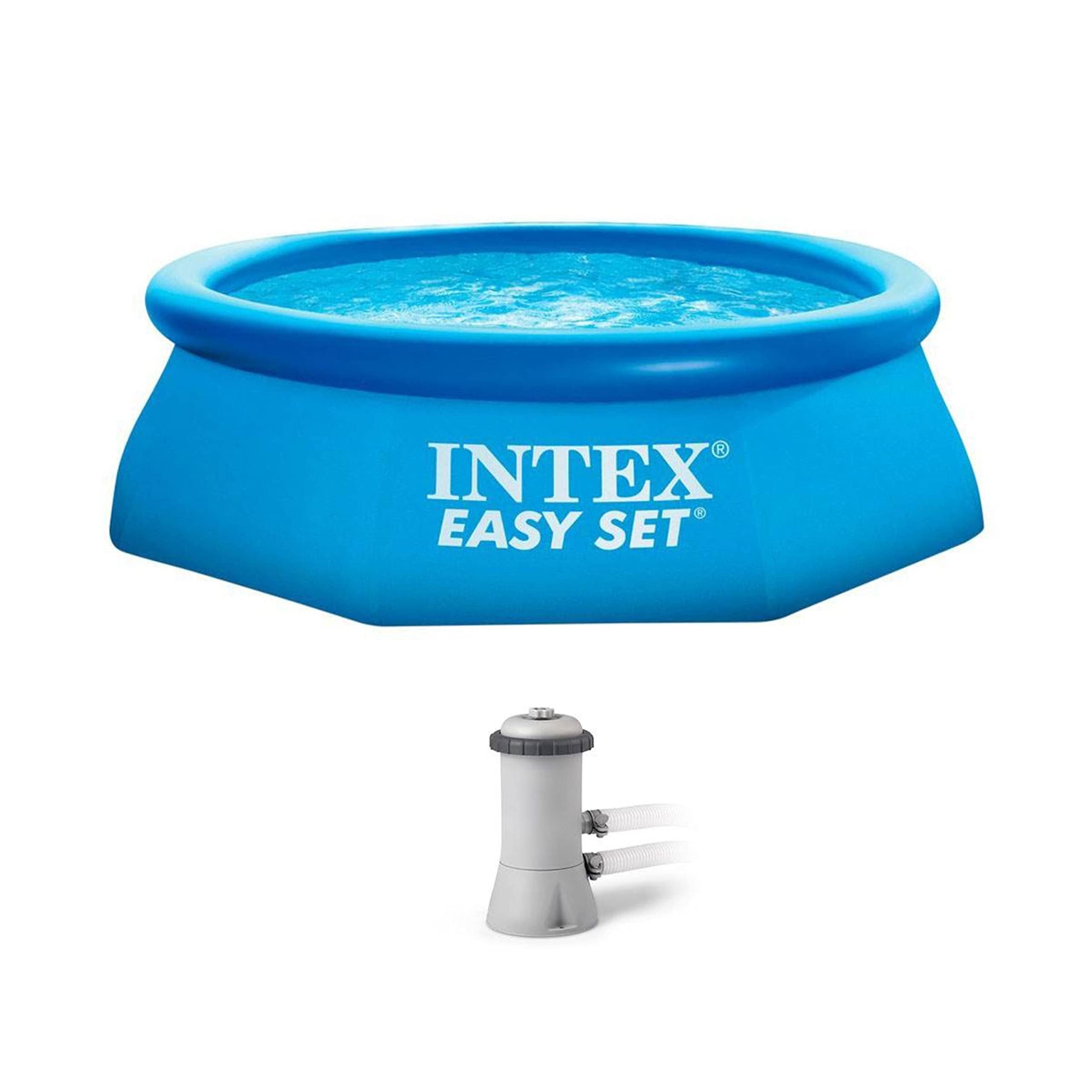 Intex 8ft x 30in Easy Set Inflatable Above Ground Polygonal Pool with Filter Pump - Perfect for Backyard Summer Fun, Family Gatherings & Outdoor Relaxation