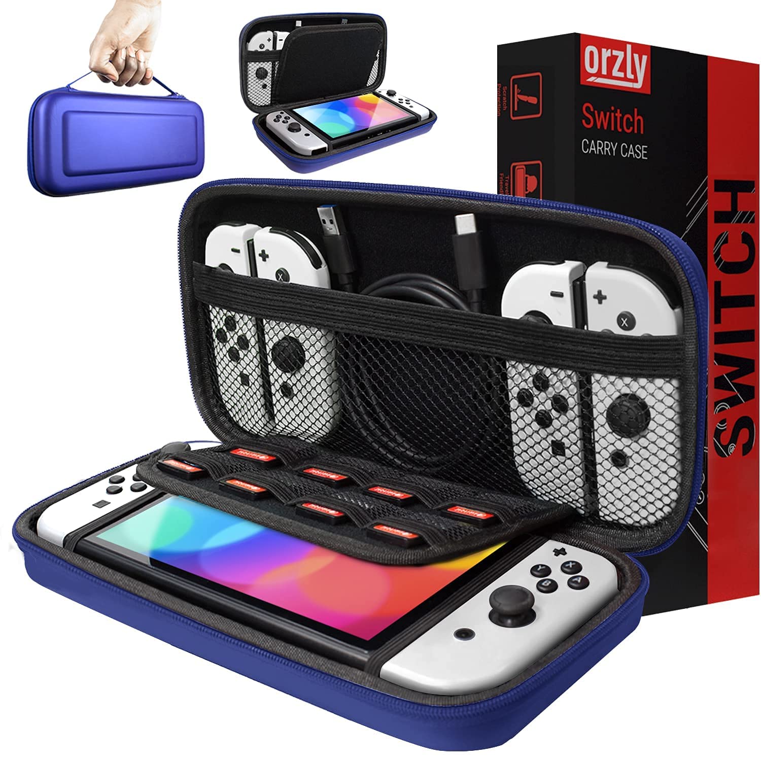 Orzly Midnight Blue Travel Carry Case & Joy-Con Charging Dock for Nintendo Switch & OLED Model - Portable Protective Storage & Controller Charging Solution for Gaming On-The-Go