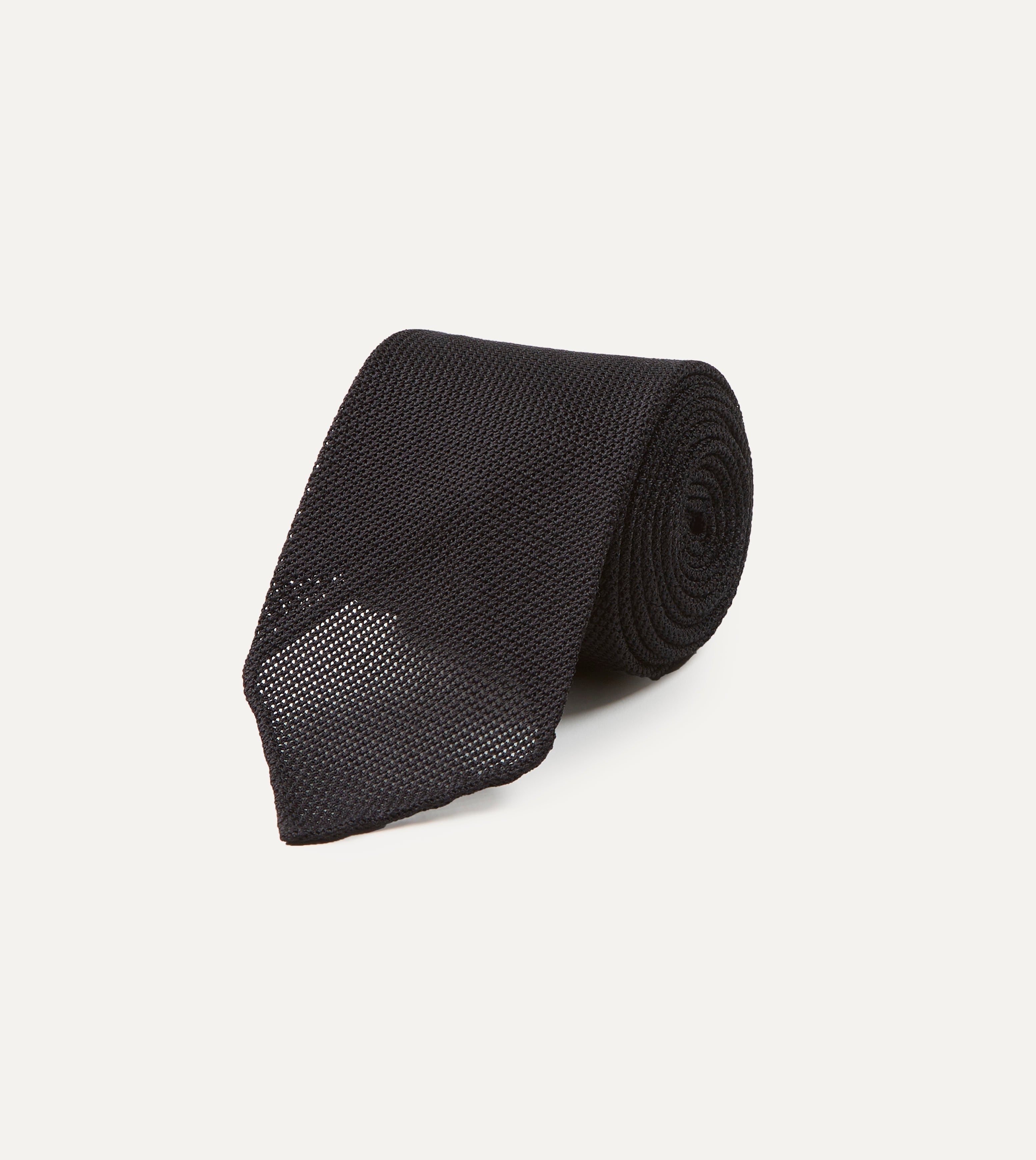 Premium Black Grenadine Silk Tie - Hand Rolled Fine Woven Necktie for Men | Perfect for Weddings, Business Meetings & Formal Occasions