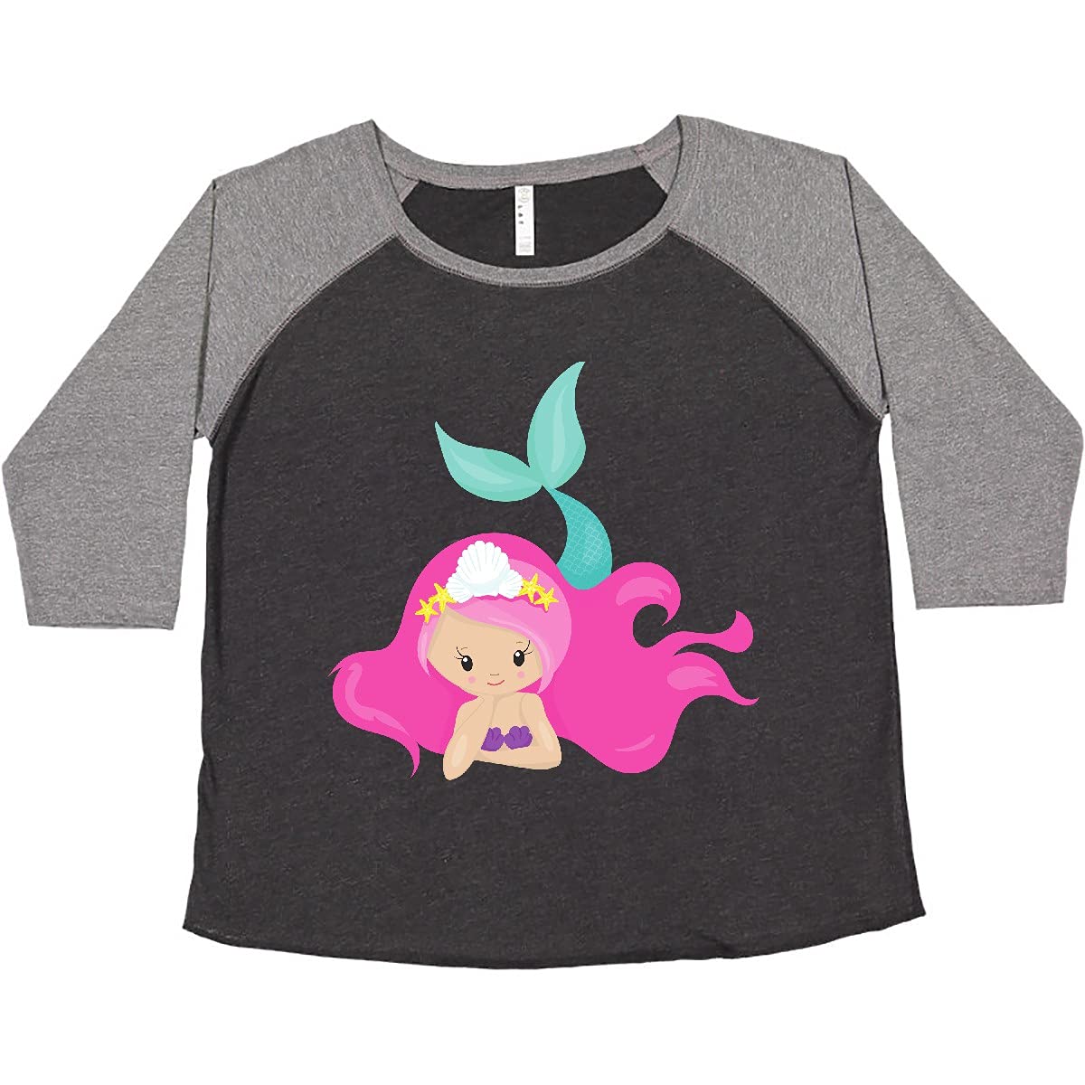 Inktastic Cute Mermaid with Pink Hair - Little Mermaid Inspired Plus Size Women's T-Shirt - Perfect for Beach Days, Mermaid Parties & Casual Wear