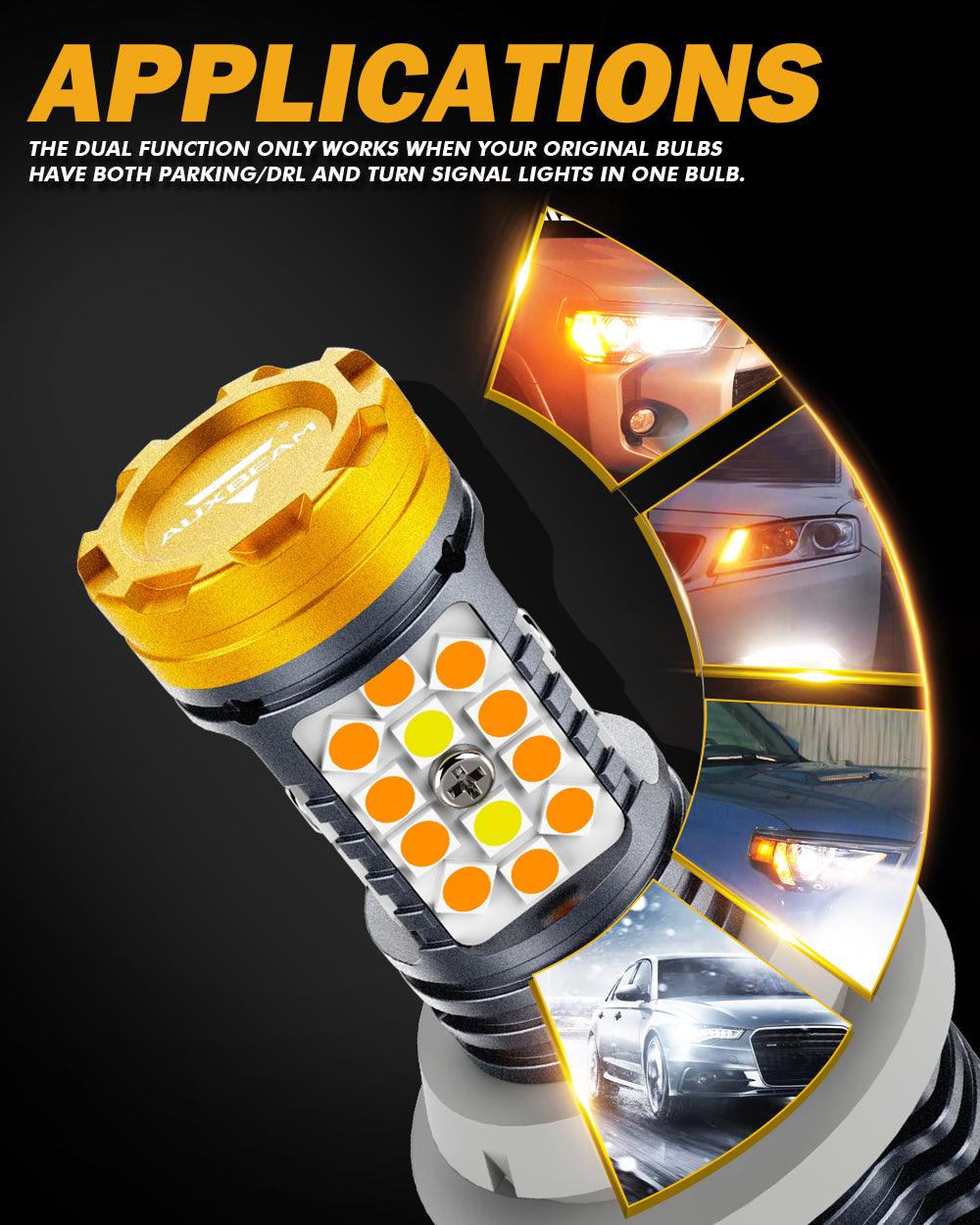 T20 7443 7440 LED Front Turn Signal & DRL Light Bulbs - 800% High Brightness, CAN Bus Error Free, Dual Color Switchback (White/Amber) - B31 Series (2 Bulbs) | Perfect for Jeep Wrangler, Ford F150, Dodge Ram & Other Vehicles