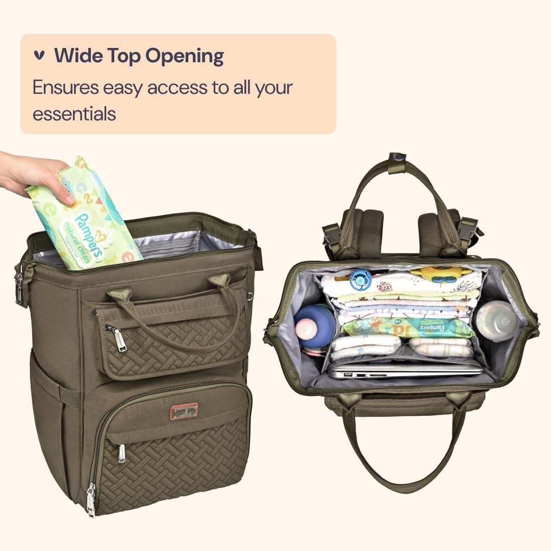BabbleRoo Multifunctional Diaper Backpack - Large Baby Changing Bag with Insulated Bottle Pockets, Stroller Straps & Wipeable Changing Pad - Perfect for Travel, Daycare & On-the-Go Parents