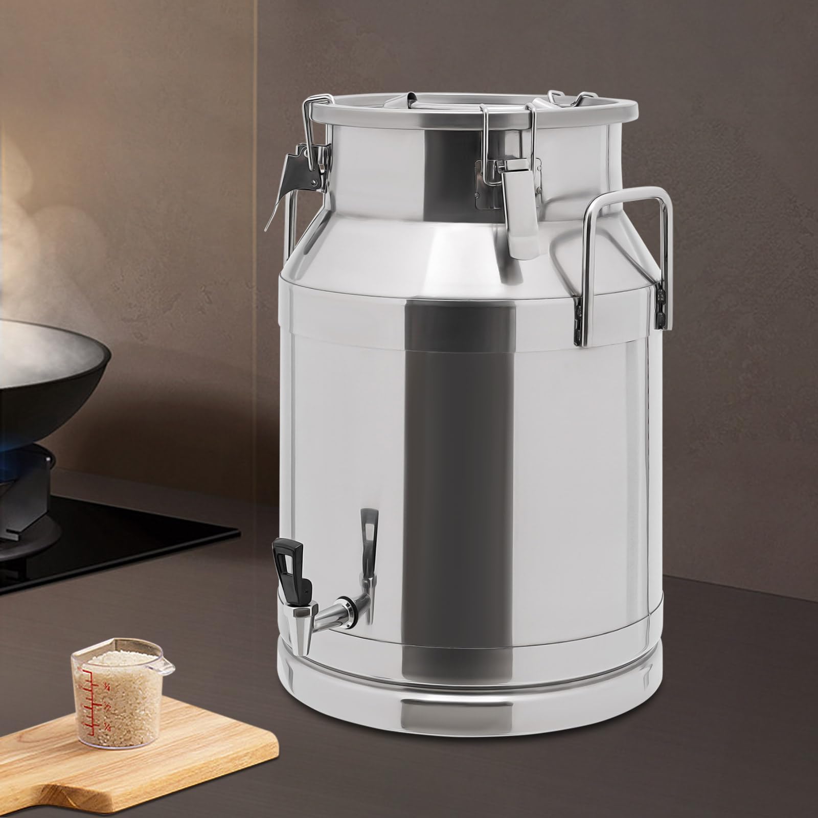 30L/7.93 Gallon Stainless Steel Milk Can with Faucet - Heavy Duty Milk Jug, Wine Pail & Liquid Storage Container - Airtight Grain, Wine & Beverage Tank for Farm, Brewery & Commercial Use