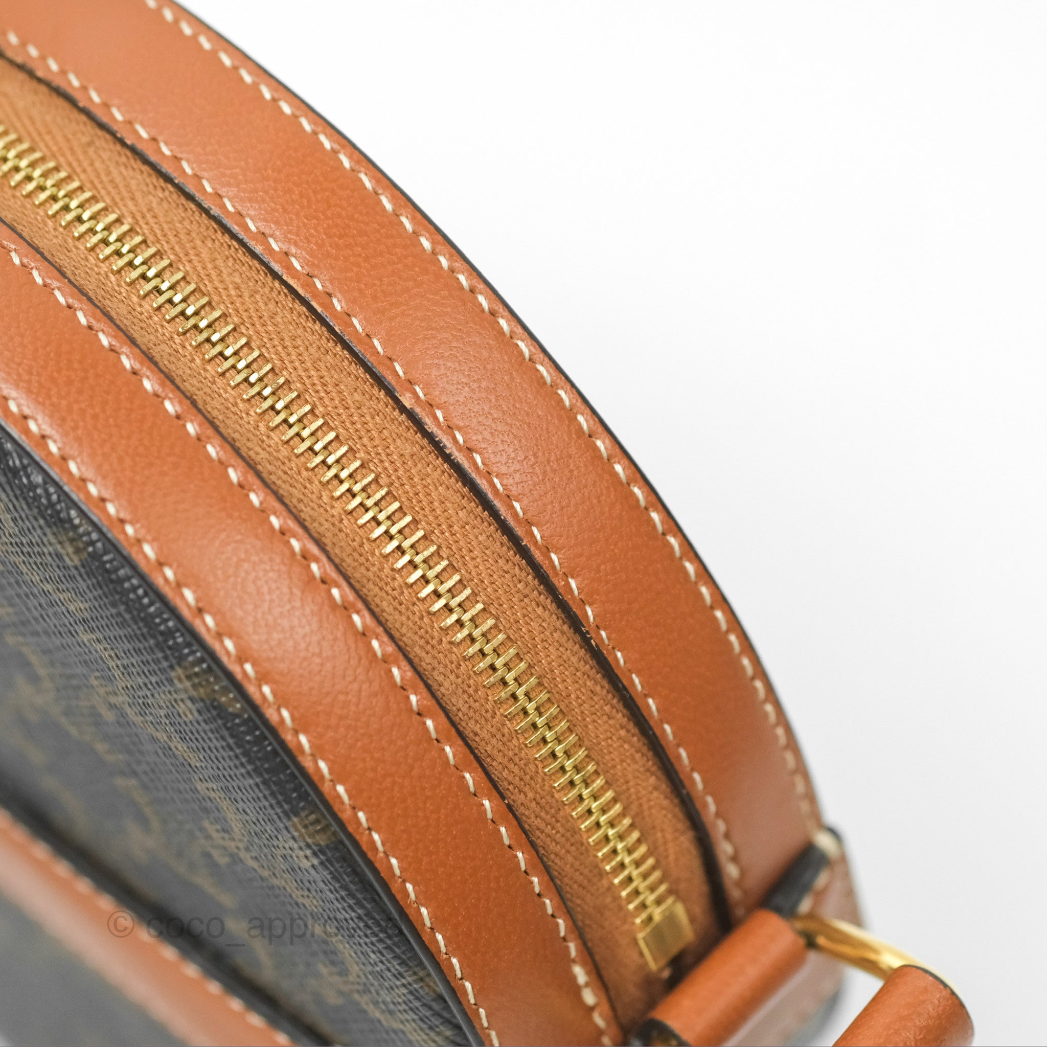 Celine Triomphe Canvas Round Crossbody Bag with Strap - Tan Leather Shoulder Purse for Women | Perfect for Everyday Use, Work & Travel