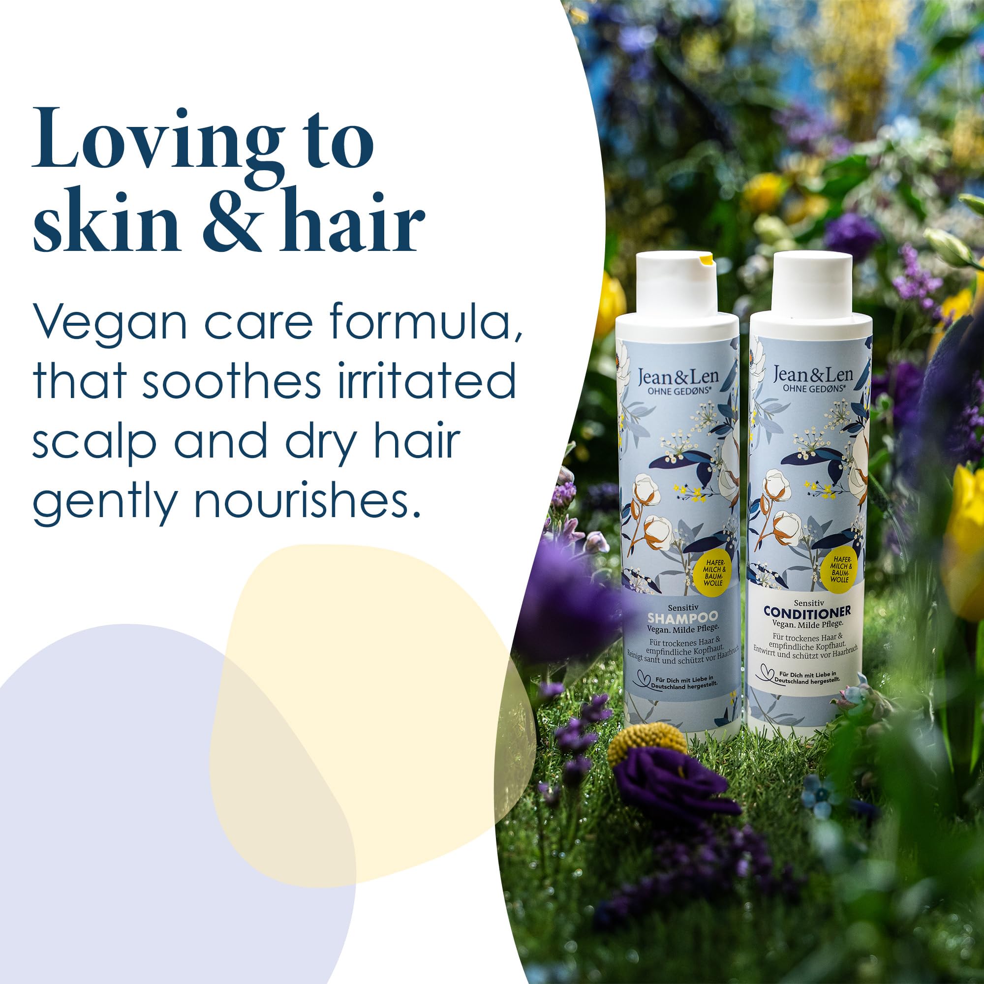 Jean & Len Sensitive Oat Milk & Cotton Conditioner for Dry Hair & Scalp - Silicone Free, Paraben Free, Vegan Hair Care (300ml) - Gentle Moisturizing for Daily Use & Sensitive Skin Relief