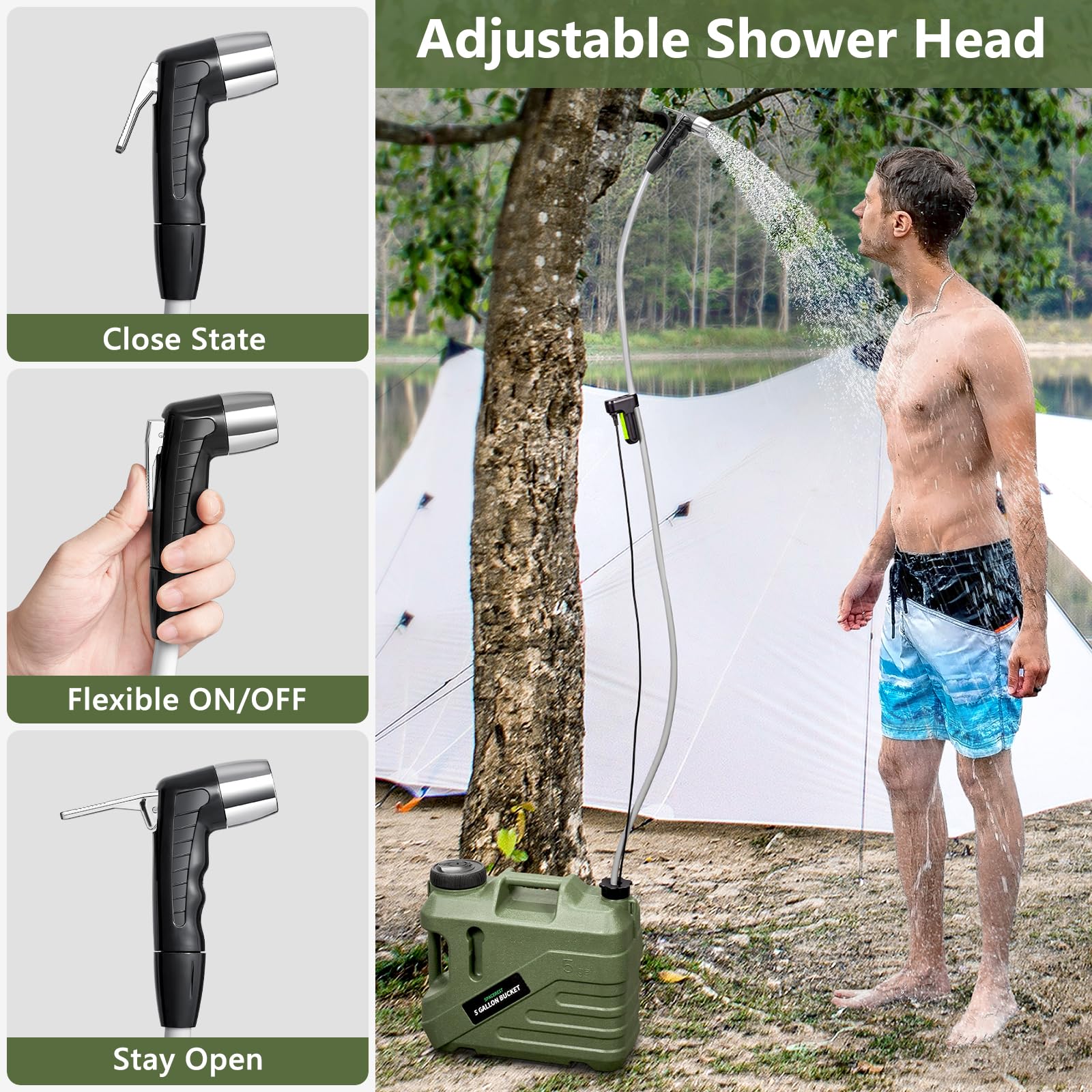 5-Gallon Portable Camping Shower with Food Grade Bucket - Rechargeable Electric Outdoor Shower Pump for Pet Bath, Car Cleaning & Fruit Washing | Perfect for RV Trips, Beach Days & Emergency Preparedness