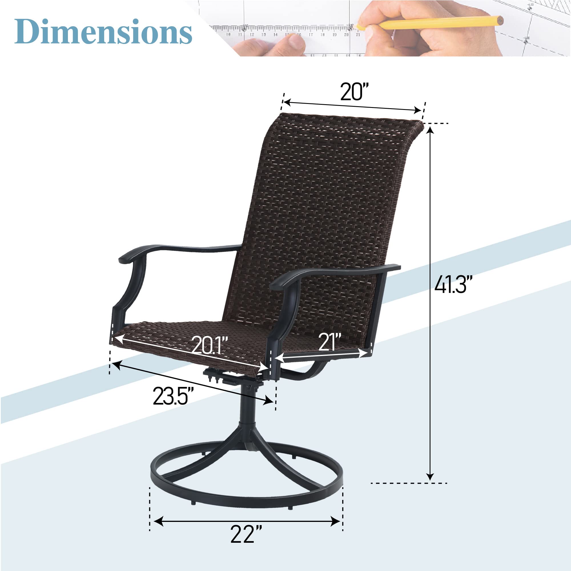 MFSTUDIO Patio Wicker Dining Chairs Set of 2 - Outdoor Rattan Swivel Chairs with High Back & Oversized Seat, All-Weather Metal Frame Furniture for Backyard, Poolside, Garden, or Balcony - Multibrown (Perfect for Outdoor Dining, Lounging, and Entertaining)
