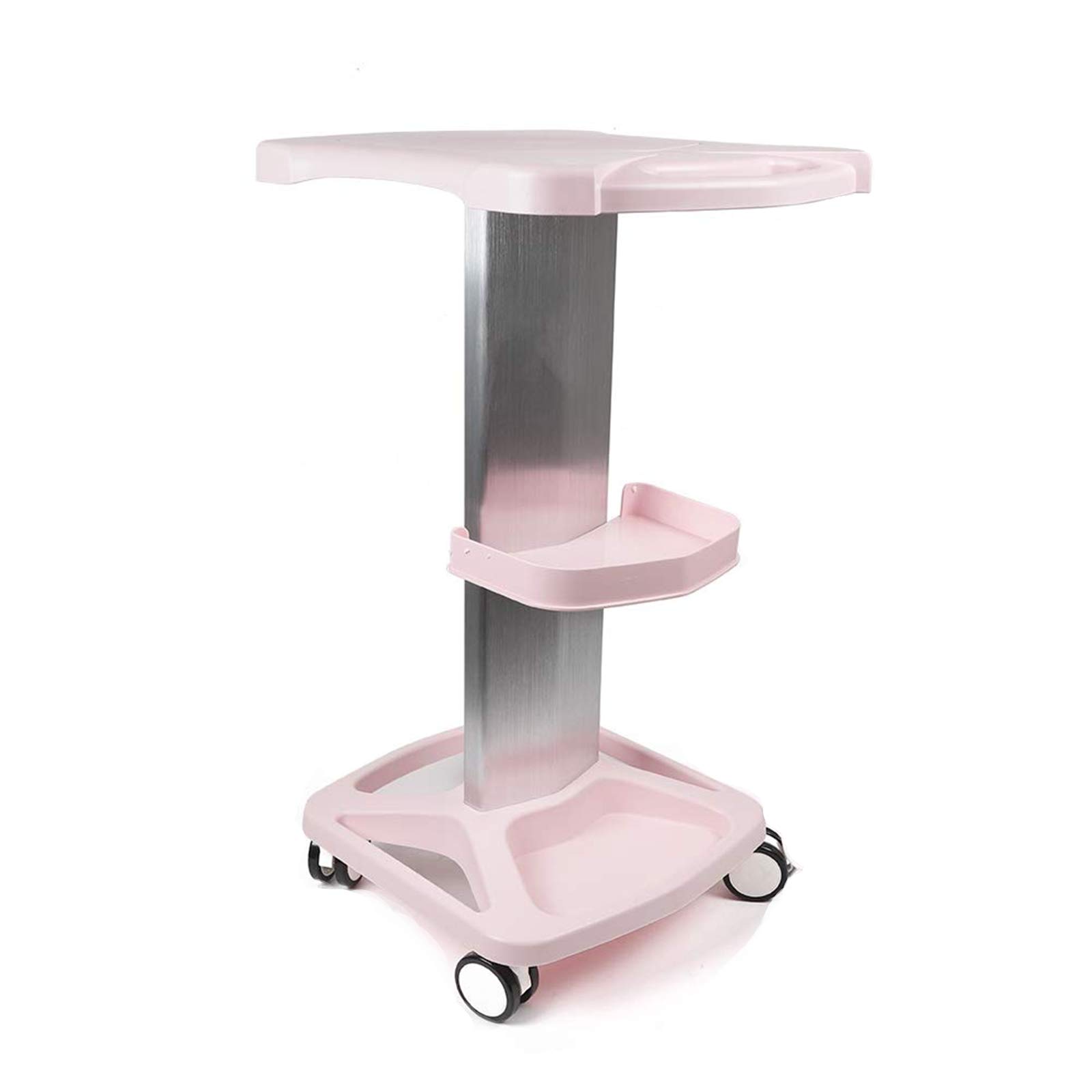 Portable Aluminum Alloy Rolling Cart with Tray - Mobile Utility Storage Stand for Salon, Spa, Beauty & Tattoo Supplies - Easy Assembly Pink Trolley | Perfect for Professional Studios & Home Organization