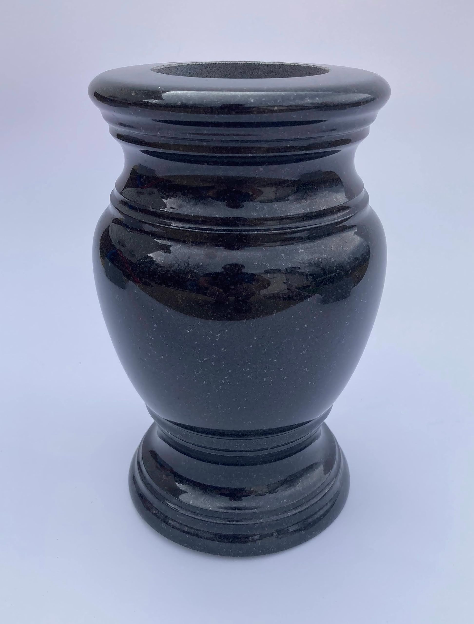 Polished Black Turned Granite Vase - 5.5