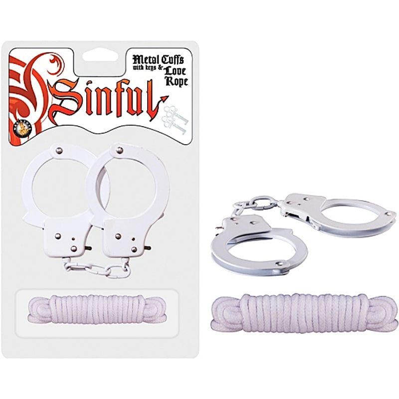 Sinful Cuffs with Keys & Love Rope - White Bondage Restraints for Couples, BDSM Play, Sensual Exploration & Spicing Up Your Intimate Moments