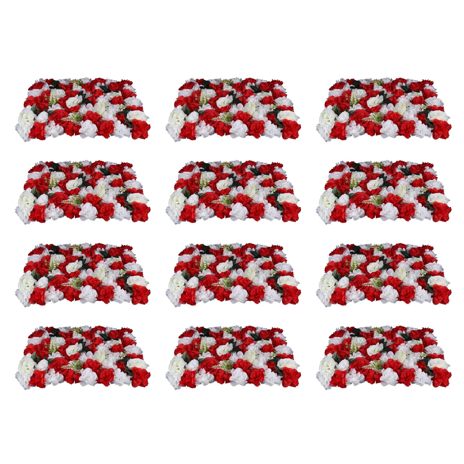 12 Pack Artificial Flower Wall Panels 24x16 Inches - Silk Wedding Backdrop, Stage Decor, Home & Event Floral Wall Decor (Red & White) - Perfect for Weddings, Parties, Photo Booths & Home Decor