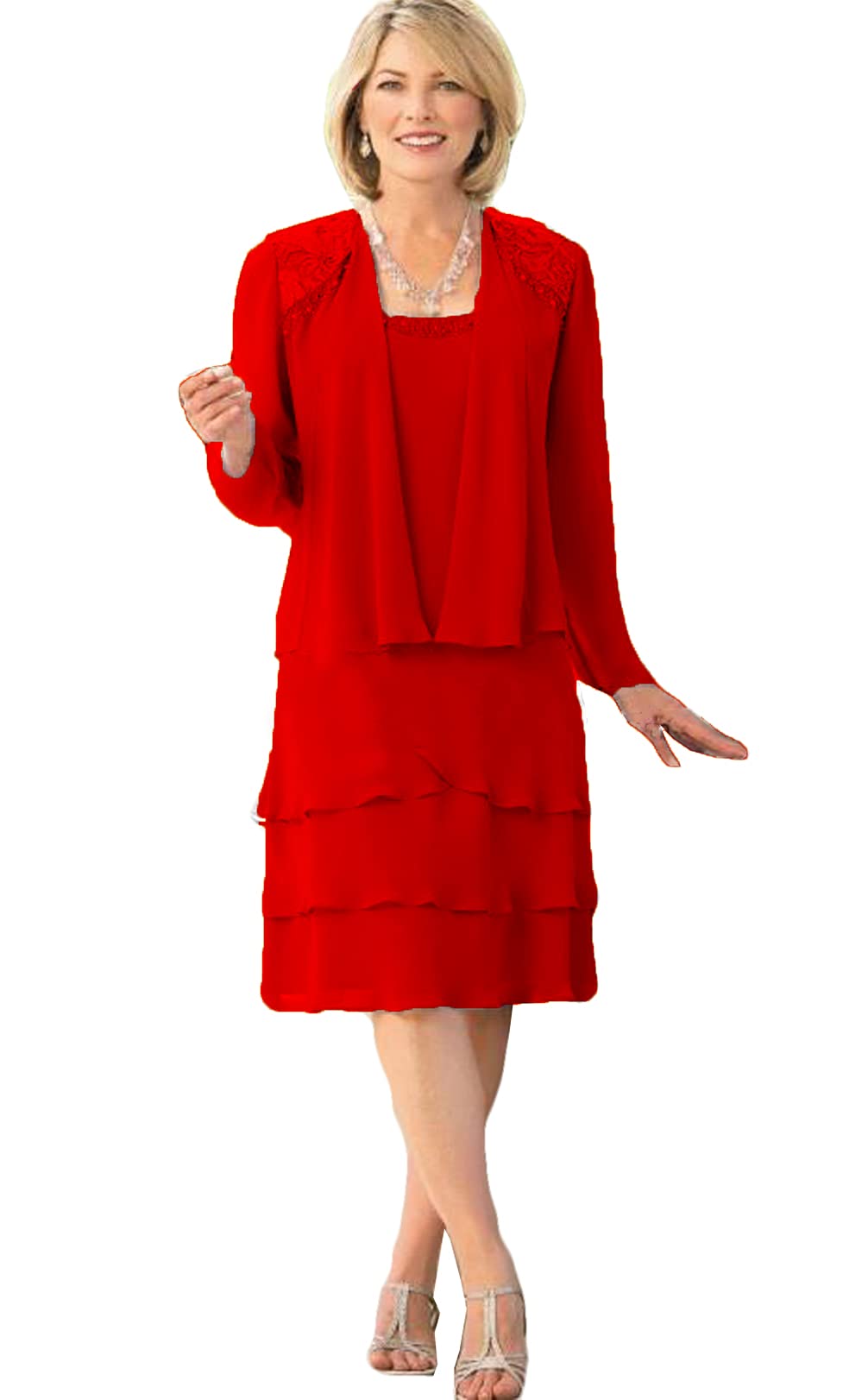 Elegant Chiffon Mother of the Bride Dress with Jacket - Knee-Length Wedding Guest Gown for Women | Perfect for Formal Weddings, Bridal Showers & Special Occasions