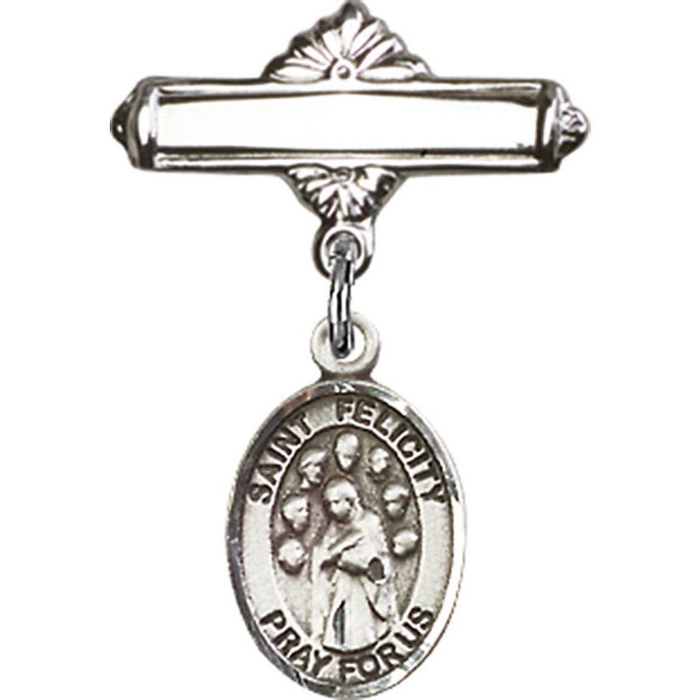St. Felicity Sterling Silver Baby Badge - 1 X 5/8 Inch Polished Charm Pin for Christening, Baptism & First Communion Gifts
