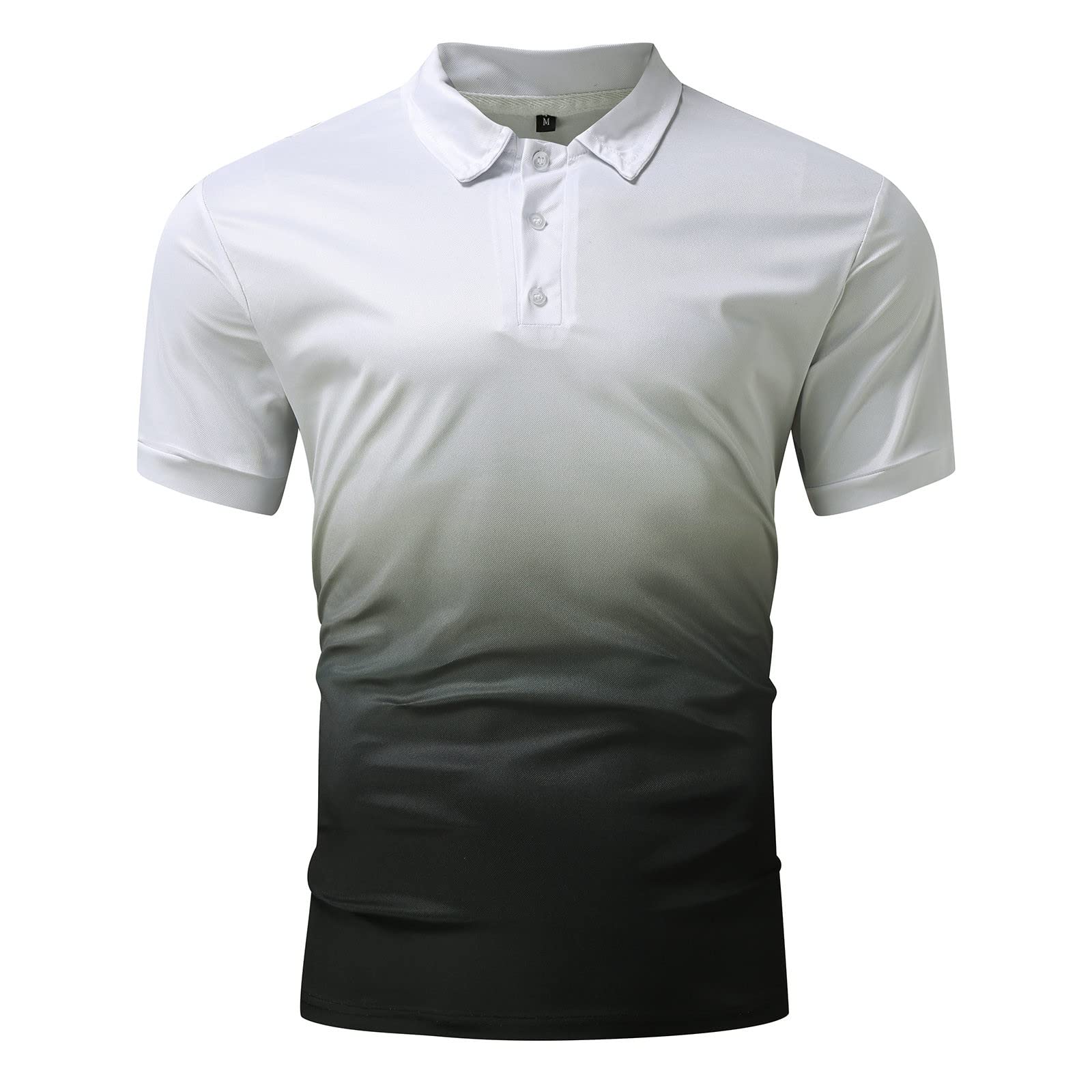 Plus Size Men's Henley Shirt - Gradient Short Sleeve Button Lapel Tee for Fitness & Athletic Wear | Casual Summer Outfits, Gym Workouts & Outdoor Activities