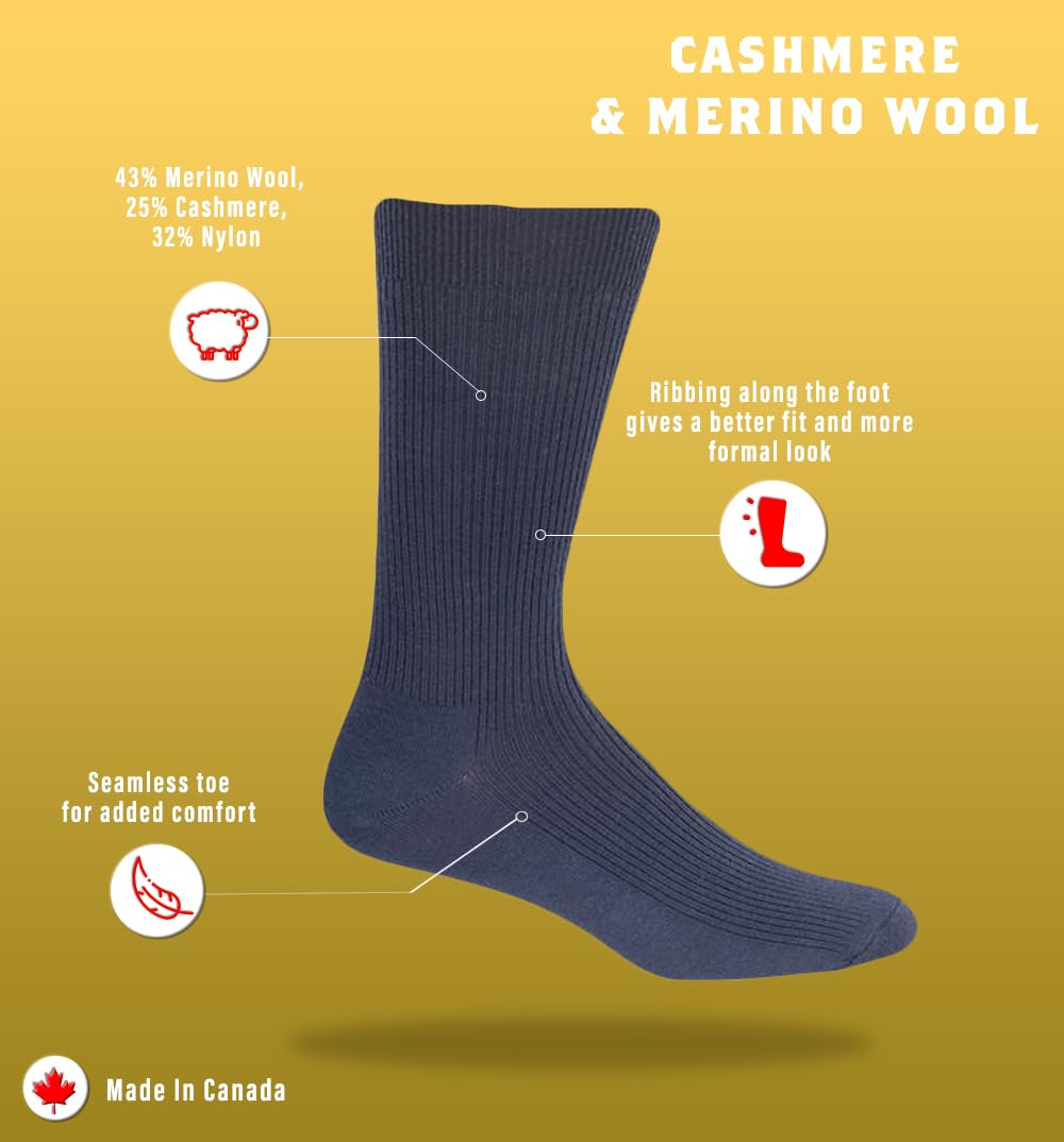 J.B. Field's Premium Men's Cashmere Ribbed Dress Socks - Ultra Soft & Warm Winter Socks for Business, Office & Formal Occasions (1 Pair)
