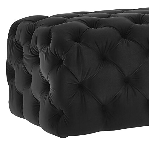 TOV Furniture Kaylee Collection Modern Velvet Upholstered Button Tufted Ottoman - Large Living Room Footrest Stool, Black - Perfect for Home Decor, Lounge Seating & Coffee Table Companion