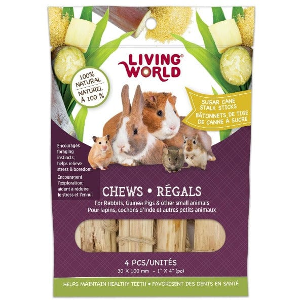 Living World Sugarcane Stalk Chew Sticks for Small Animals - Natural Rabbit Treats, Hamster & Guinea Pig Chew Toys for Dental Health - Perfect for Cage Enrichment and Stress Relief