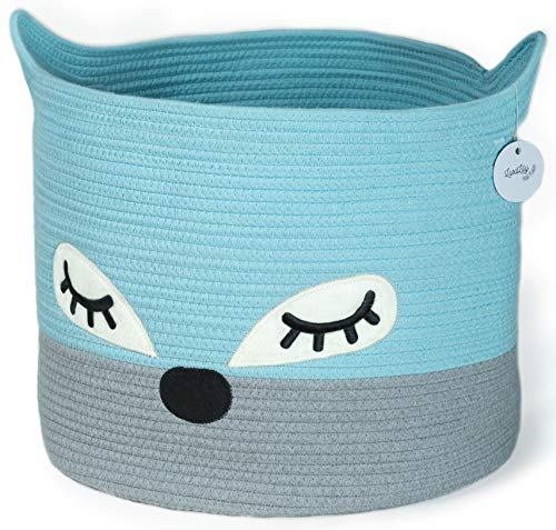 Blue Fox Woven Baby Basket - Large Nursery Storage Organizer for Blankets, Toys & Laundry with Handles | Perfect for Baby Showers, Nursery Decor & Kids Room Organization