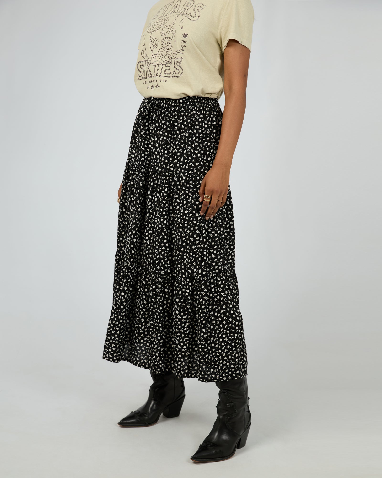 Eve Wren Maxi Skirt for Women - Flowy Black Long Skirt with Elastic Waist | Perfect for Casual Wear, Beach Outfits & Boho Fashion