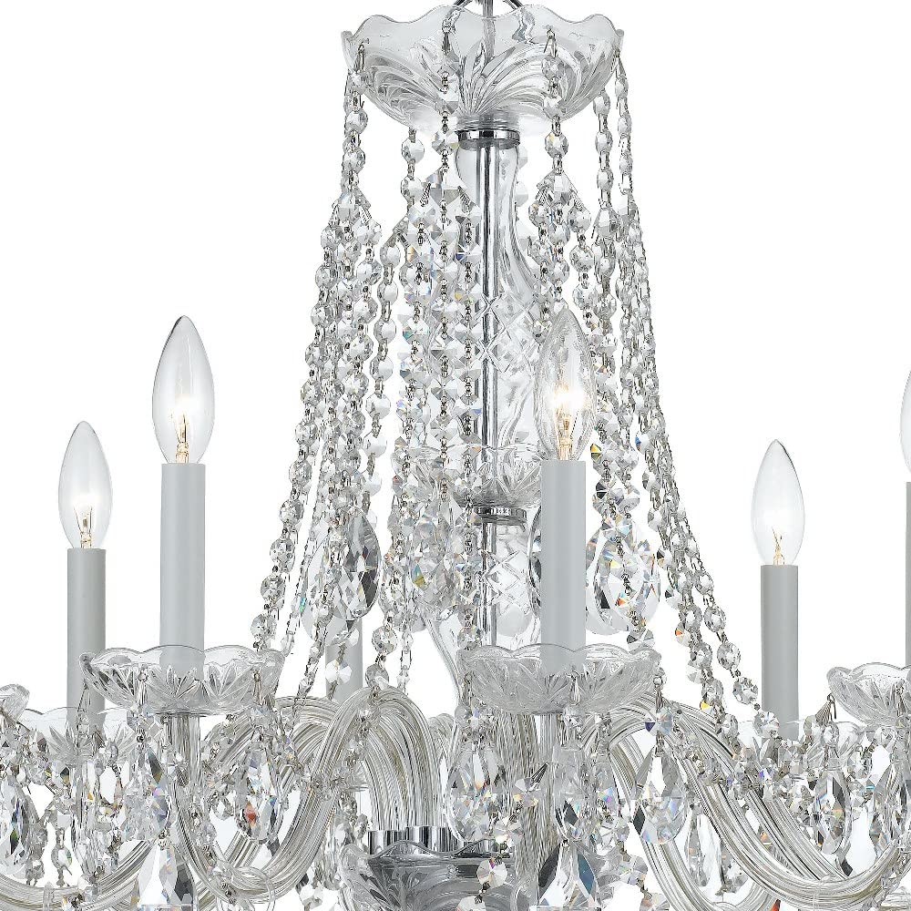 8-Light Crystal Chandelier with Strass Beads - Polished Chrome Finish for Dining Room, Living Room & Bedroom Lighting