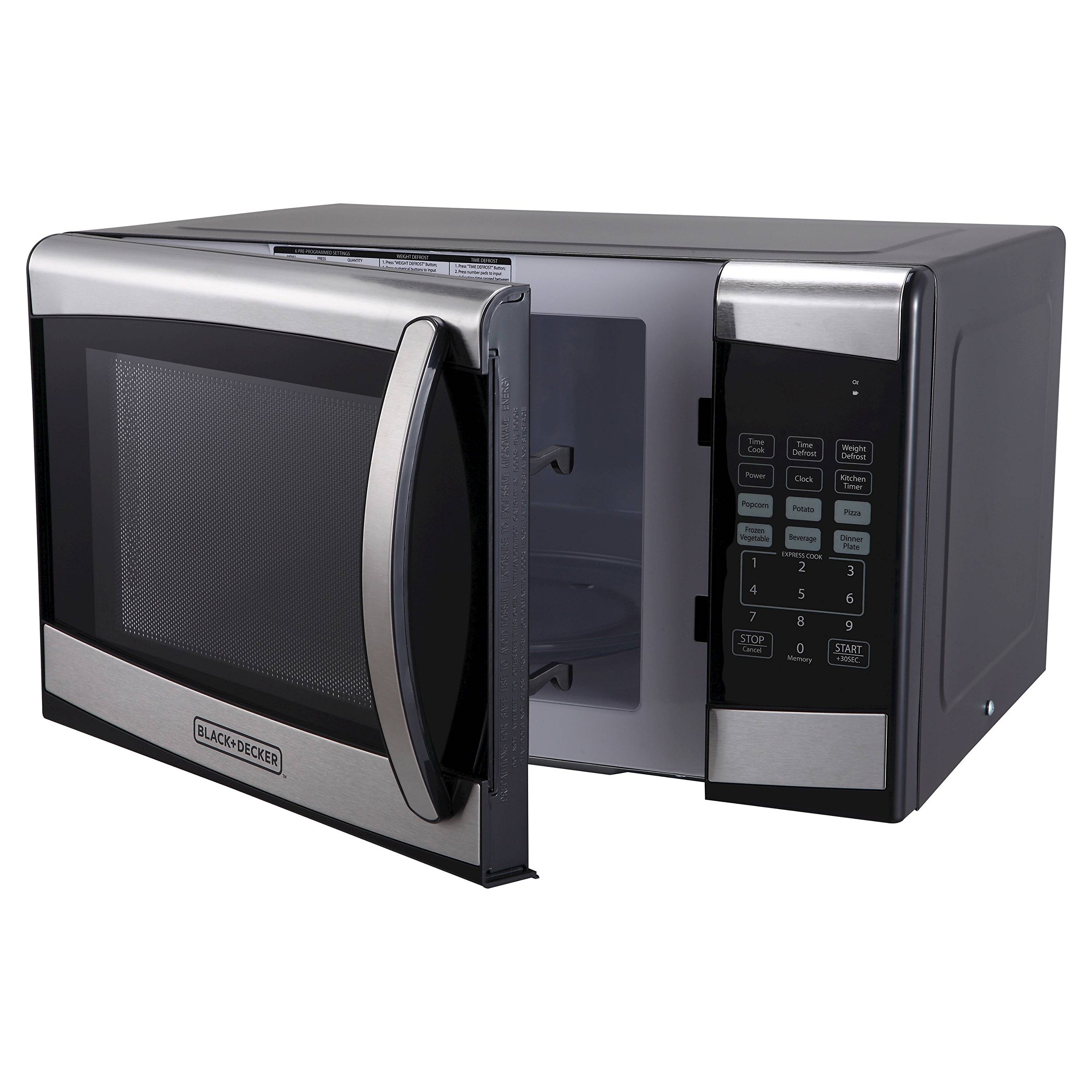 BLACK+DECKER EM925AZE-P 0.9 Cu.Ft 900W Stainless Steel Microwave Oven with Turntable - Compact Countertop Microwave for Small Kitchen, Dorm, Office (Black/Silver) | Fast Heating & Defrosting
