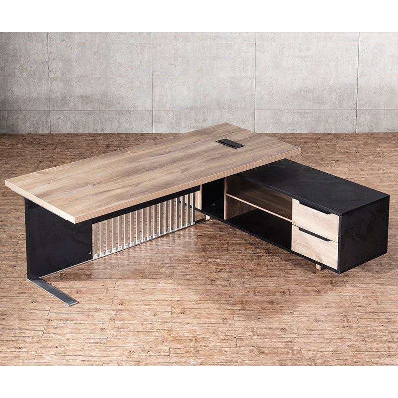 DAXTON Executive Desk with Right Return 2.4M Warm Oak & Black - Premium Office Furniture for Home & Business Workspaces