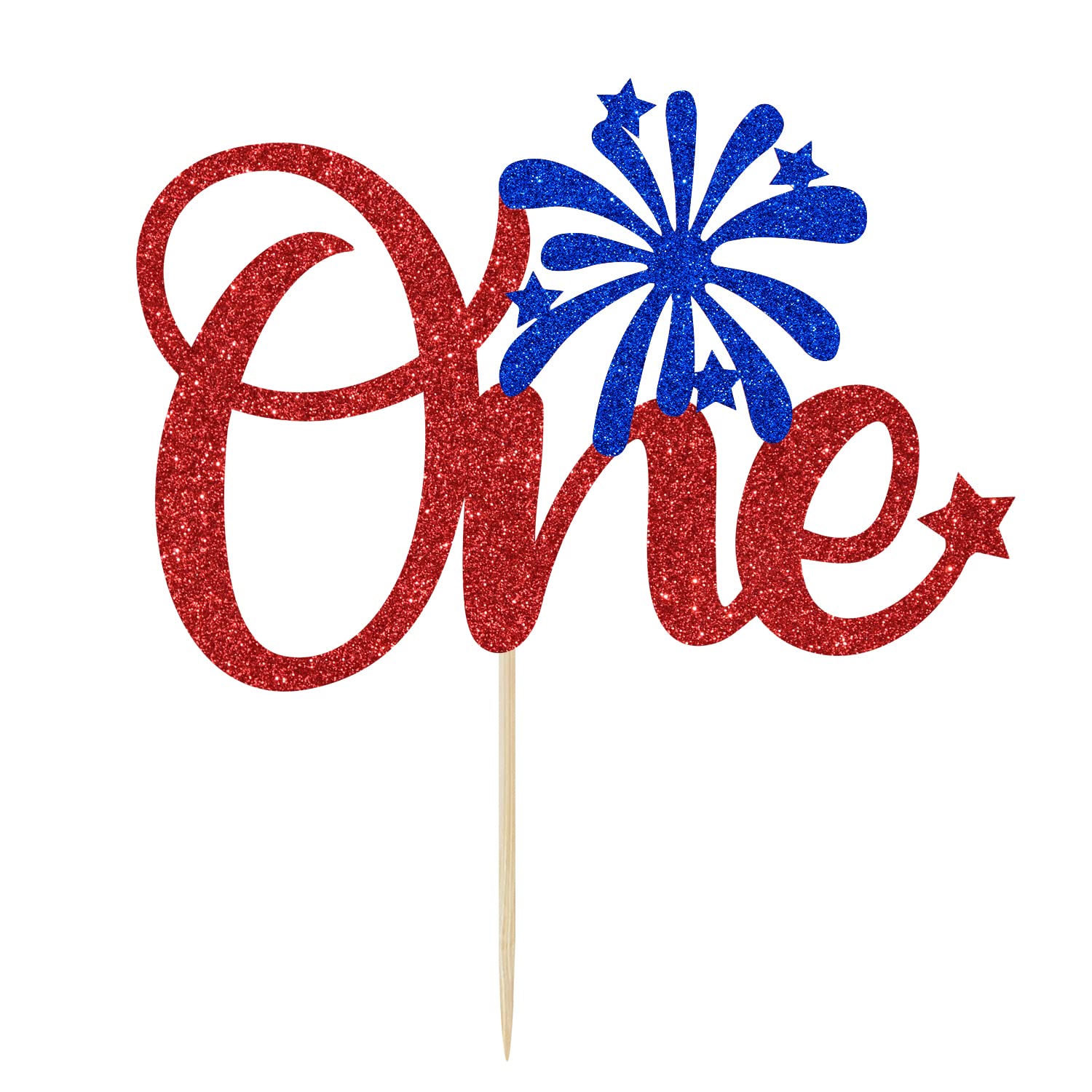 4th of July 1st Birthday Cake Topper - Little Firecracker First Birthday Decor, Gender Reveal & Baby Shower Party Supplies - Red Glitter Cake Decorations for Independence Day Celebrations