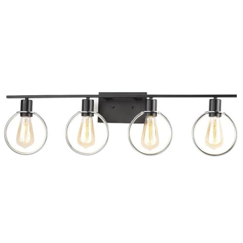 Justice Design EVOLV Volta 4-Light Bathroom Vanity Light Bar - Matte Black & Chrome Finish for Modern Bathroom Decor