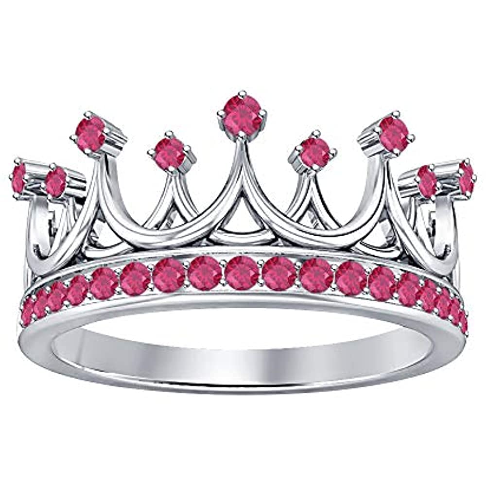 Baalaji Jewellers 925 Sterling Silver 14K White Gold Plated Round Cut Gemstone Diamond Queen's Tiara Crown Ring for Women - Perfect for Engagement, Wedding, Anniversary & Special Occasions