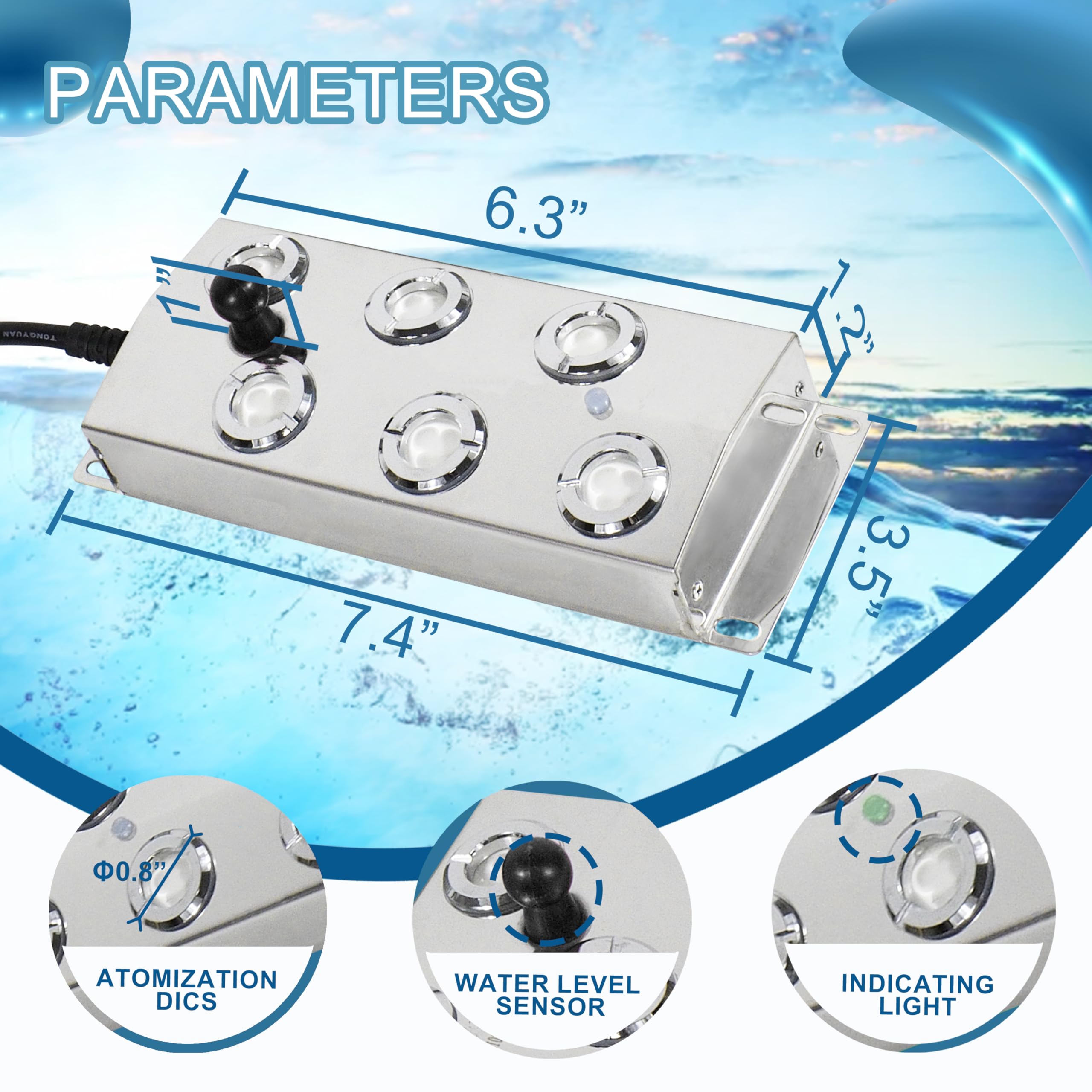 6-Head Ultrasonic Mist Maker for Ponds, Water Fogger with Float & Power Supply - Perfect for Halloween Decor, Outdoor Landscaping, Greenhouse Humidification, Rockery & Lawn Enhancement