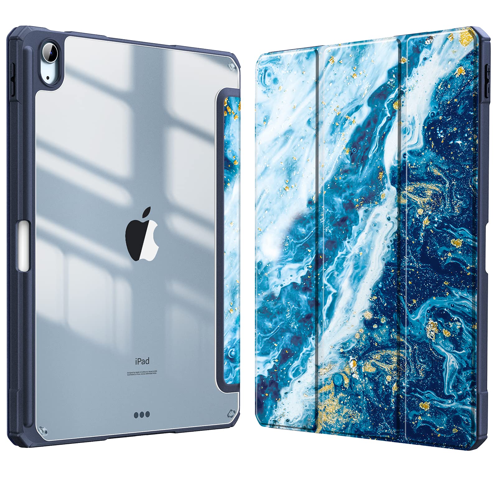 Fintie Hybrid Slim Protective Case for iPad Air 5th/4th Gen (10.9 Inch 2022/2020) - Shockproof Cover with Clear Transparent Back & Built-in Apple Pencil Holder, Sandy Wave Design - Perfect for Work, School, and Travel