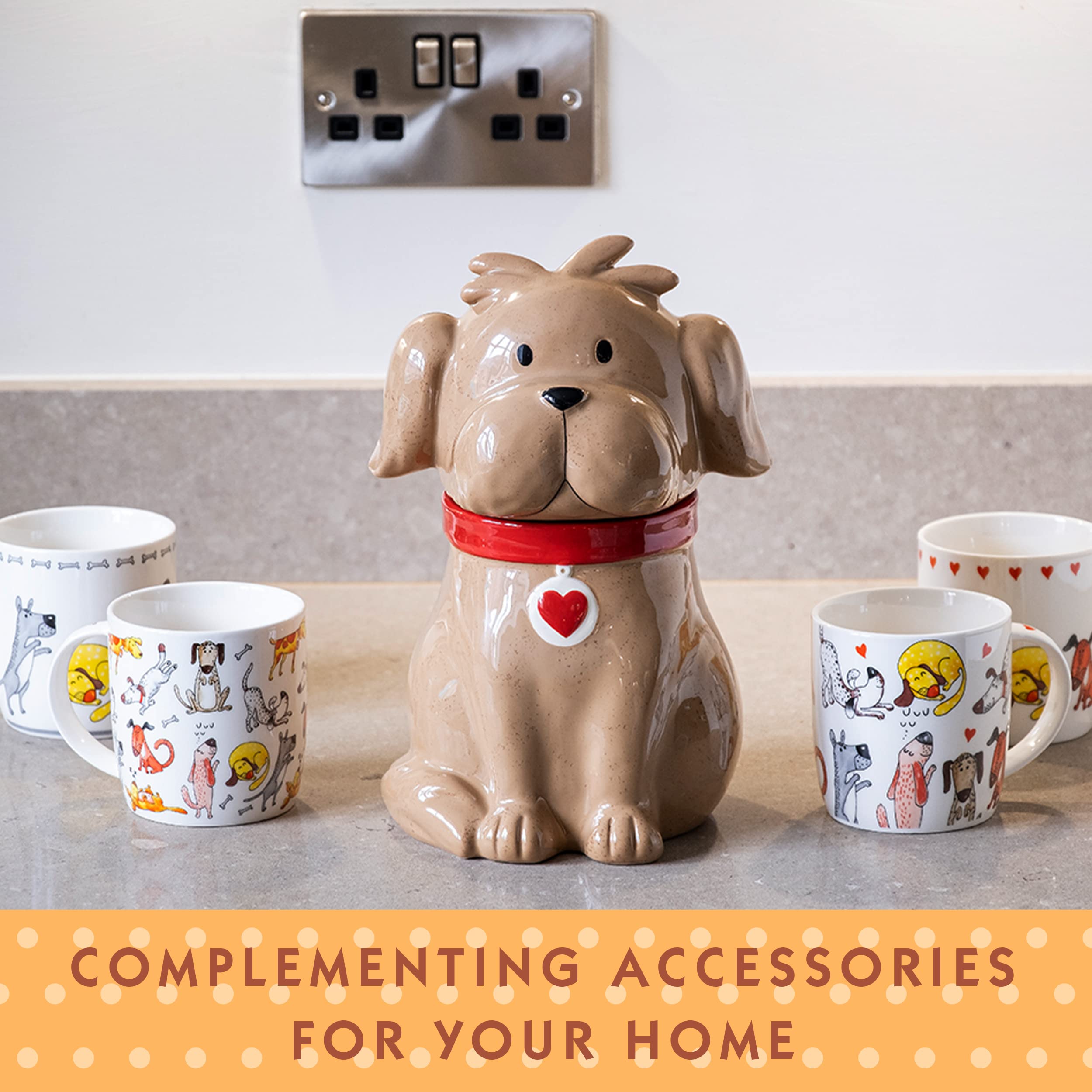 SPOTTED DOG GIFT COMPANY Ceramic Cookie Jar with Lid - Large Dog-Themed Biscuit Storage Canister for Kitchen, Cute Novelty Dog Decor & Perfect Gift for Dog Lovers - Ideal for Cookies, Treats & Kitchen Organization