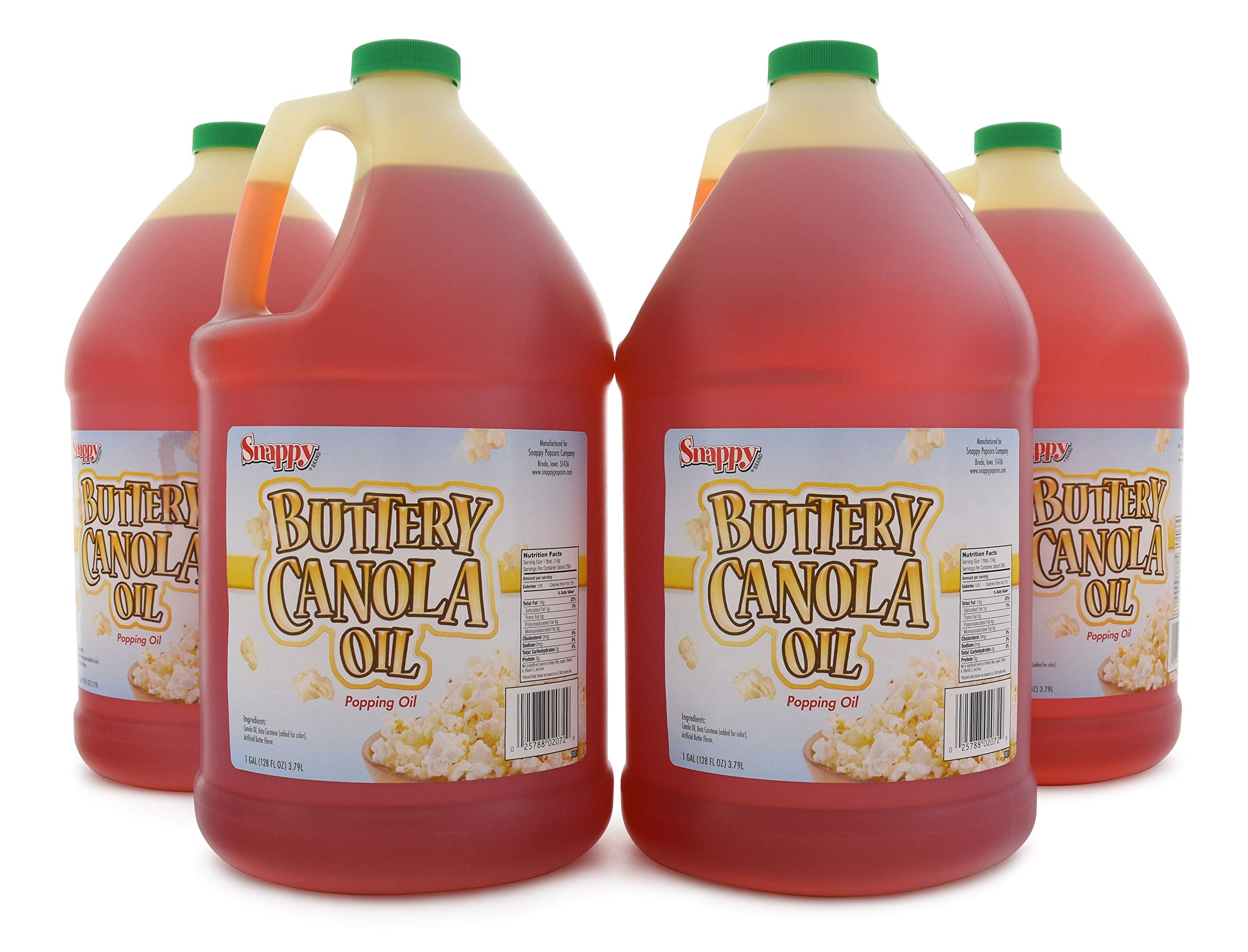 Premium Snappy Buttery Canola Popcorn Oil - 1 Gallon (4 Pack) - Non-GMO, High Smoke Point - Perfect for Movie Nights, Carnival Snacks & Home Theater Popcorn Machines