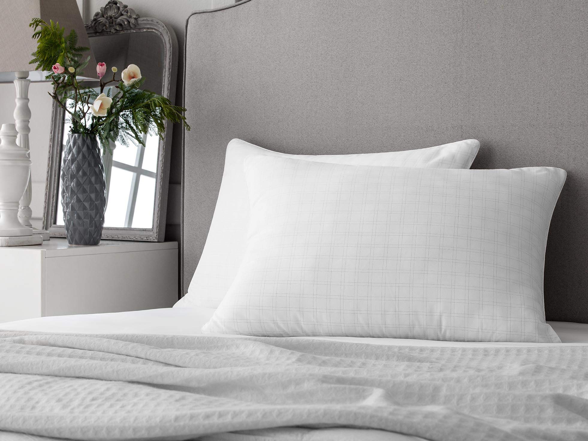 ESTIA Harmonia Down Alternative Bed Pillows Set of 2 - Medium Density Hypoallergenic Microfiber Pillows for Stomach, Side & Back Sleepers - Standard/Queen Size - Perfect for Hotels, Guest Rooms & Home Comfort