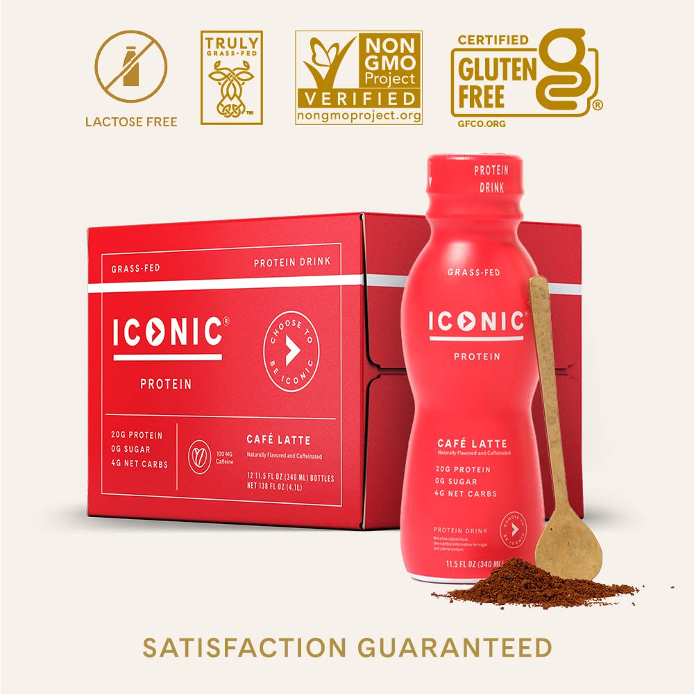 Keto-Friendly Protein Coffee - Iconic Protein Drinks Café Latte (12 Pack) | Sugar-Free, Low-Carb, 20g Protein, 100mg Caffeine | Lactose-Free & Gluten-Free | Perfect for Weight Loss, Workout Energy & Morning Boost
