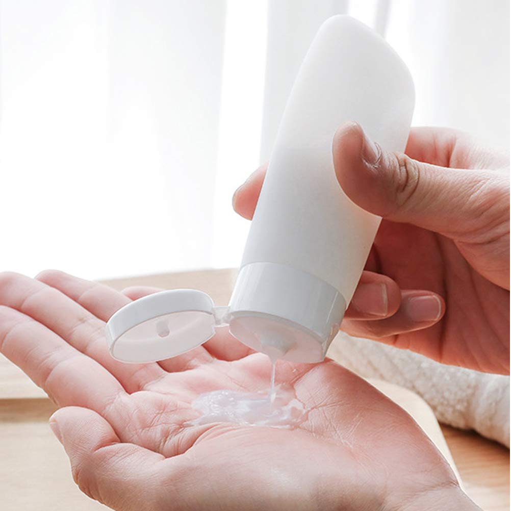 3-Piece Travel Shampoo Bottles Set - Leak-Proof Silicone Soap Containers with Press Cap for Toiletries, Lotion & Shampoo - Perfect for Airplane Carry-On, Gym Bag & Camping Trips