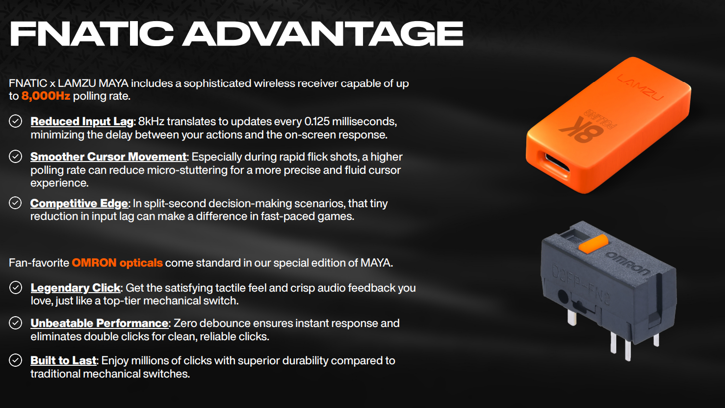 Fnatic x Lamzu Maya 8K Wireless Gaming Mouse - Ultra-Light 49g, 8K Polling Rate, Optical Switches - Perfect for Esports, FPS & MOBA Gaming