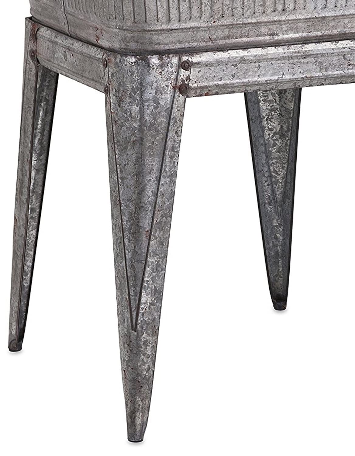 Benjara Multi Functional Galvanized Metal Tub with Stand - Rustic Gray Wash Basin for Farmhouse Bathroom, Kitchen Sink, or Outdoor Garden Decor