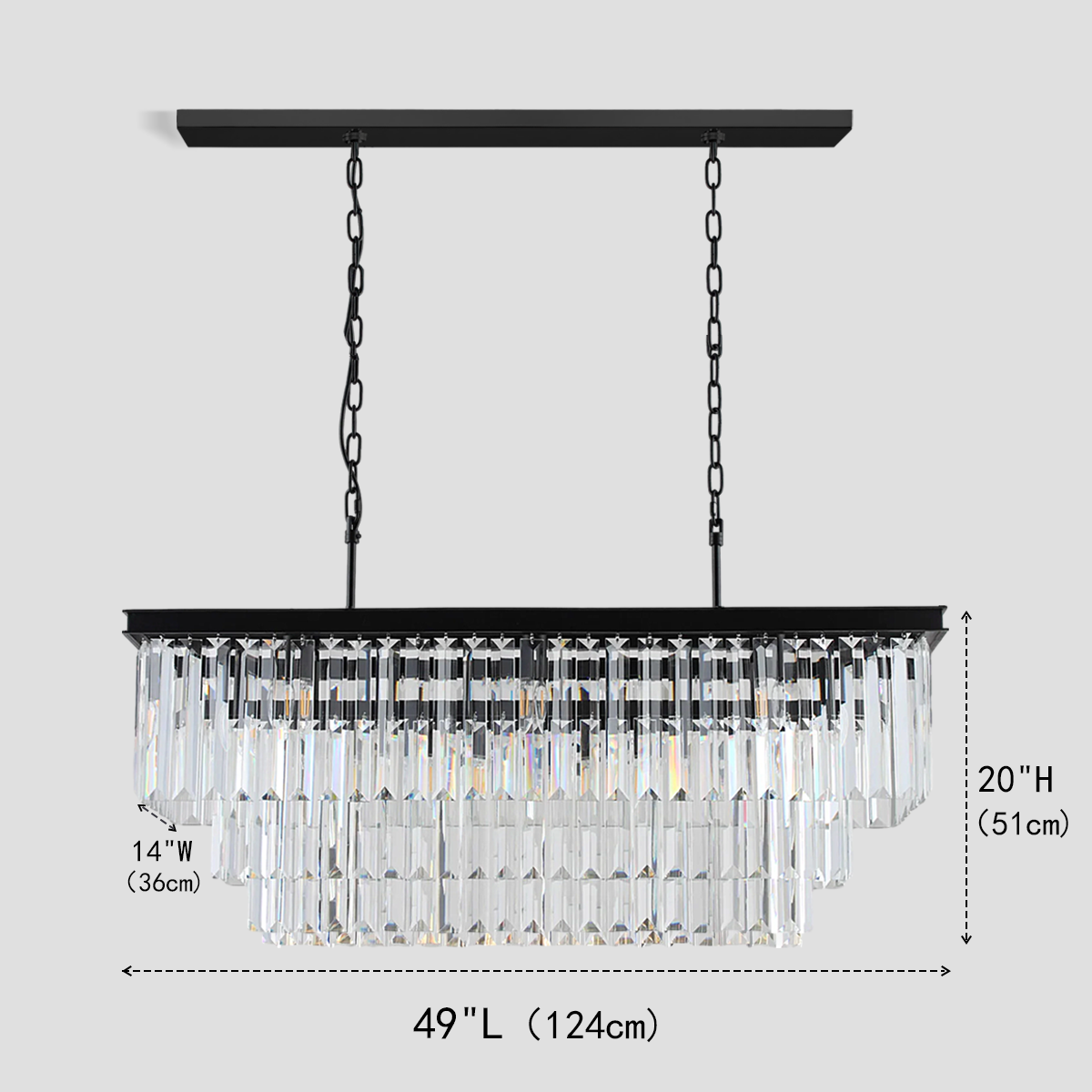 Falria 3-Tier Crystal Rectangular Chandelier - Modern Luxury Ceiling Light Fixture for Dining Room, Living Room & Bedroom | Elegant Home Decor Lighting