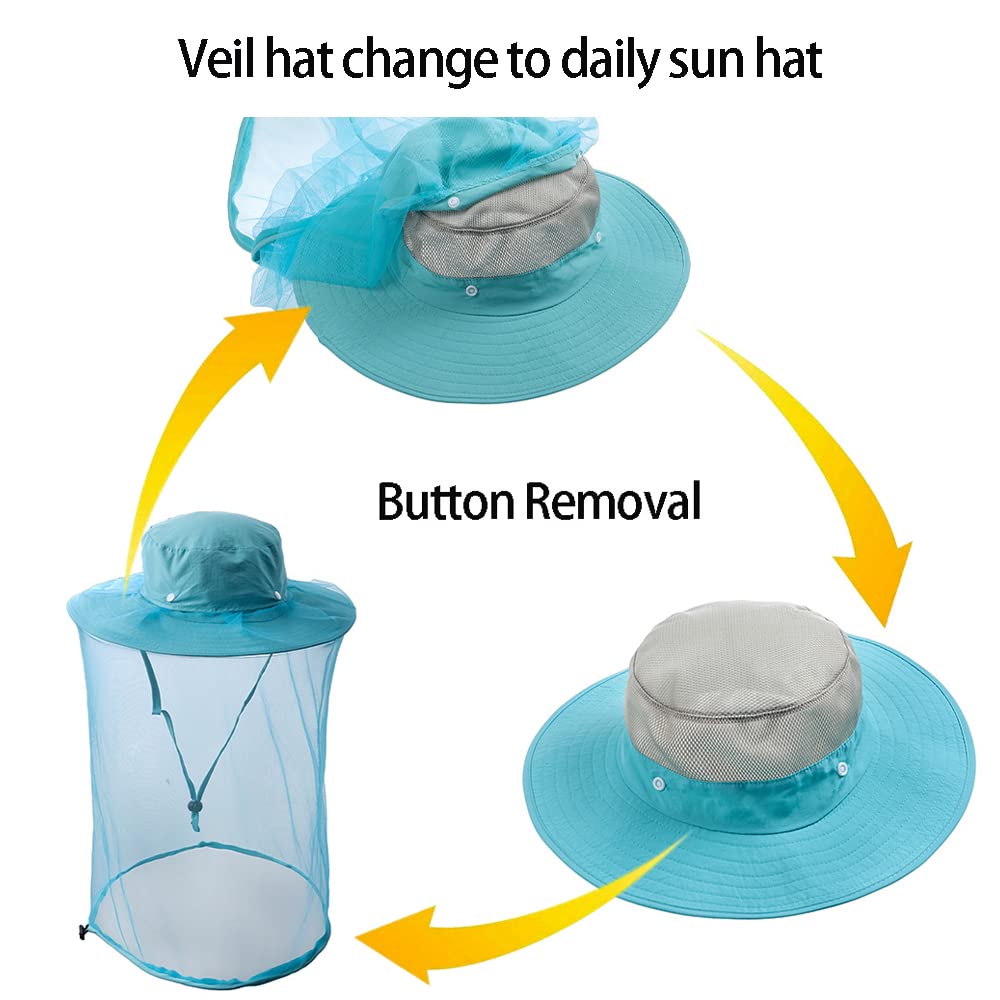 Fishing & Weed Eating Hat with Sun Protection & Mosquito Head Net - Outdoor Mesh Hat with Hidden Net for Fishing, Gardening & Hiking