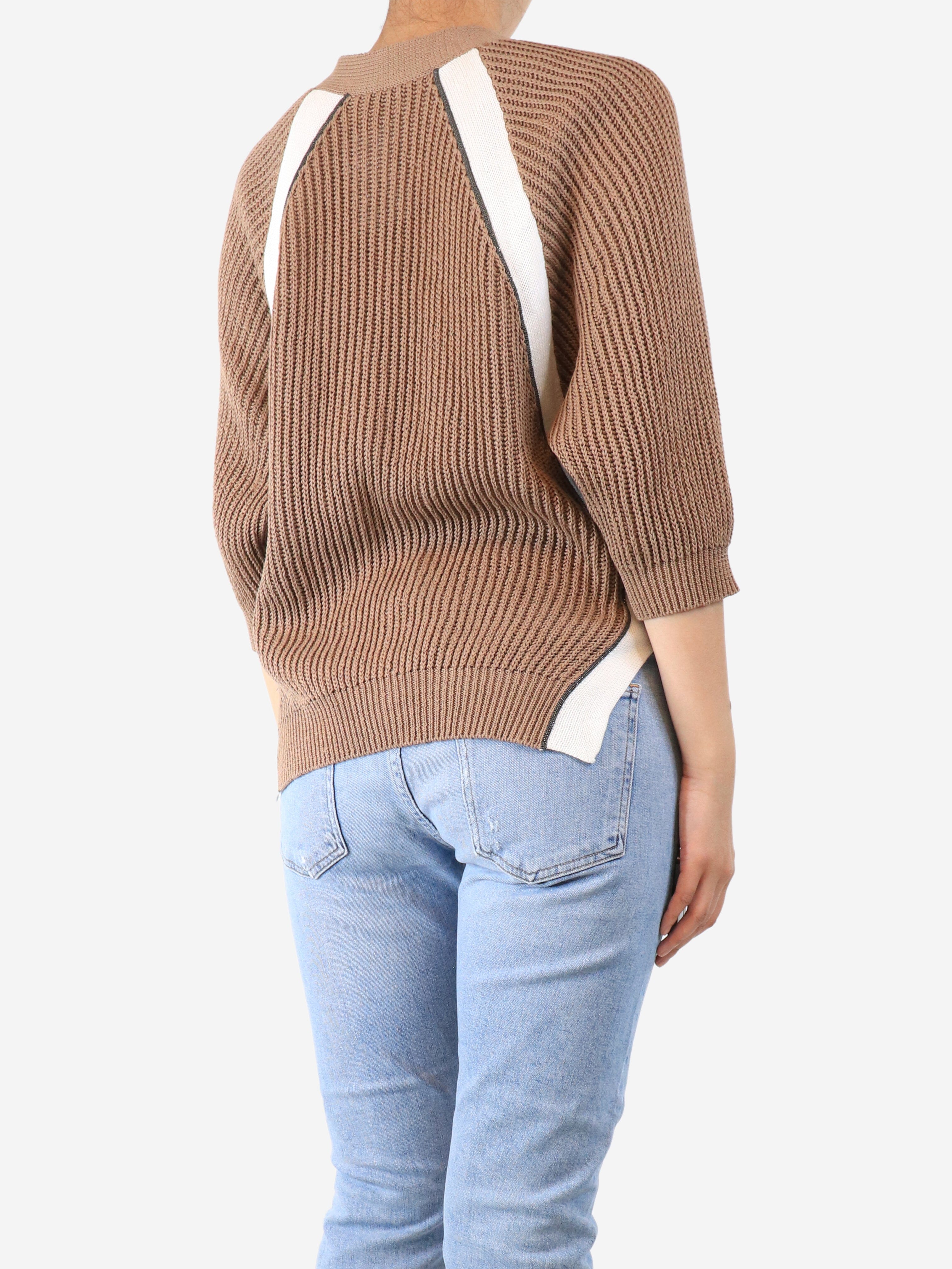 Brown Ribbed Cotton Cardigan for Women - Size S | Soft & Cozy Knit Sweater | Perfect for Fall & Winter Layering