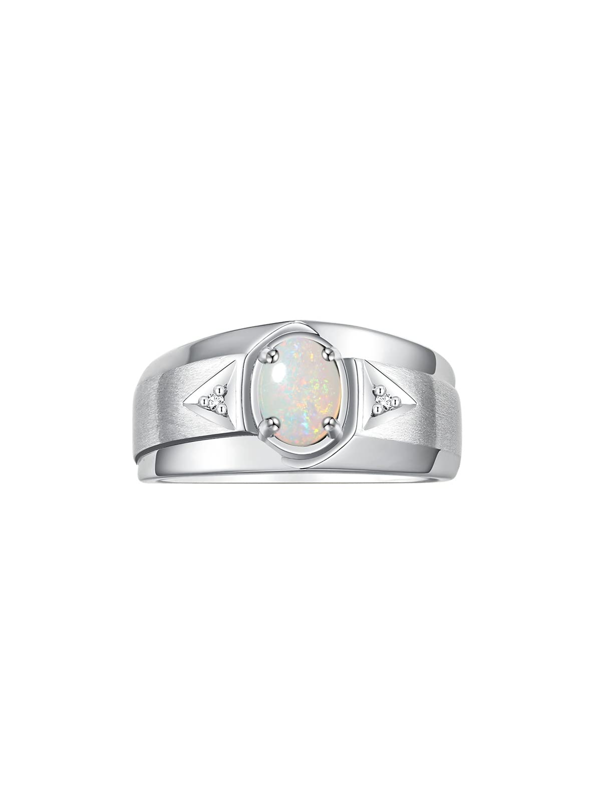 Rylos Men's Sterling Silver 7X5MM Oval Gemstone & Diamond Ring - Classic Birthstone Jewelry for Men, Sizes 8-13 | Elegant Gift for Anniversary, Wedding, Birthday & Everyday Wear